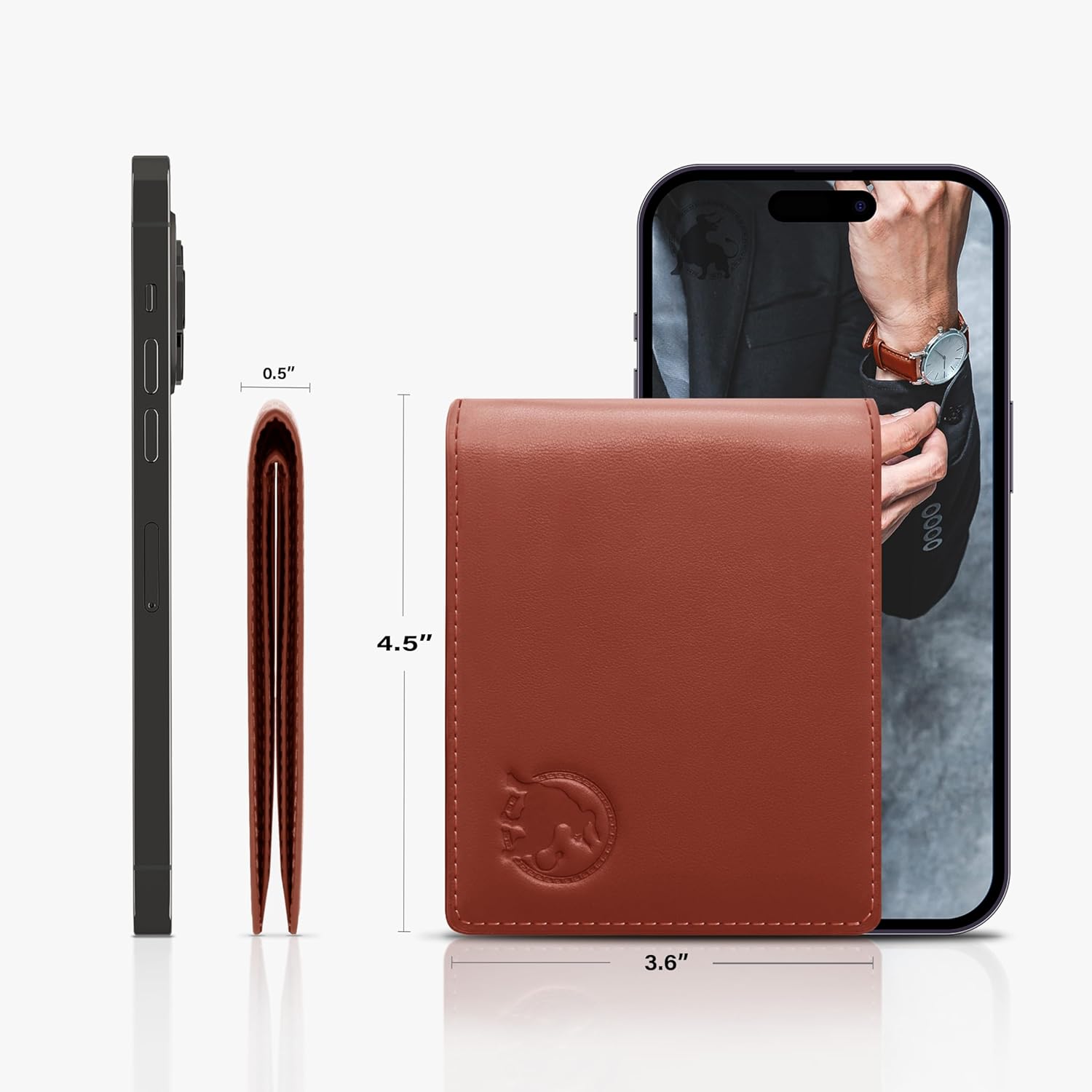 Full-Grain Leather Wallet for Men, Minimalist Slim Mens Bifold RFID Blocking Wallet with Cash Pocket, 8 Card Slots (Cognac Brown) - Image 3