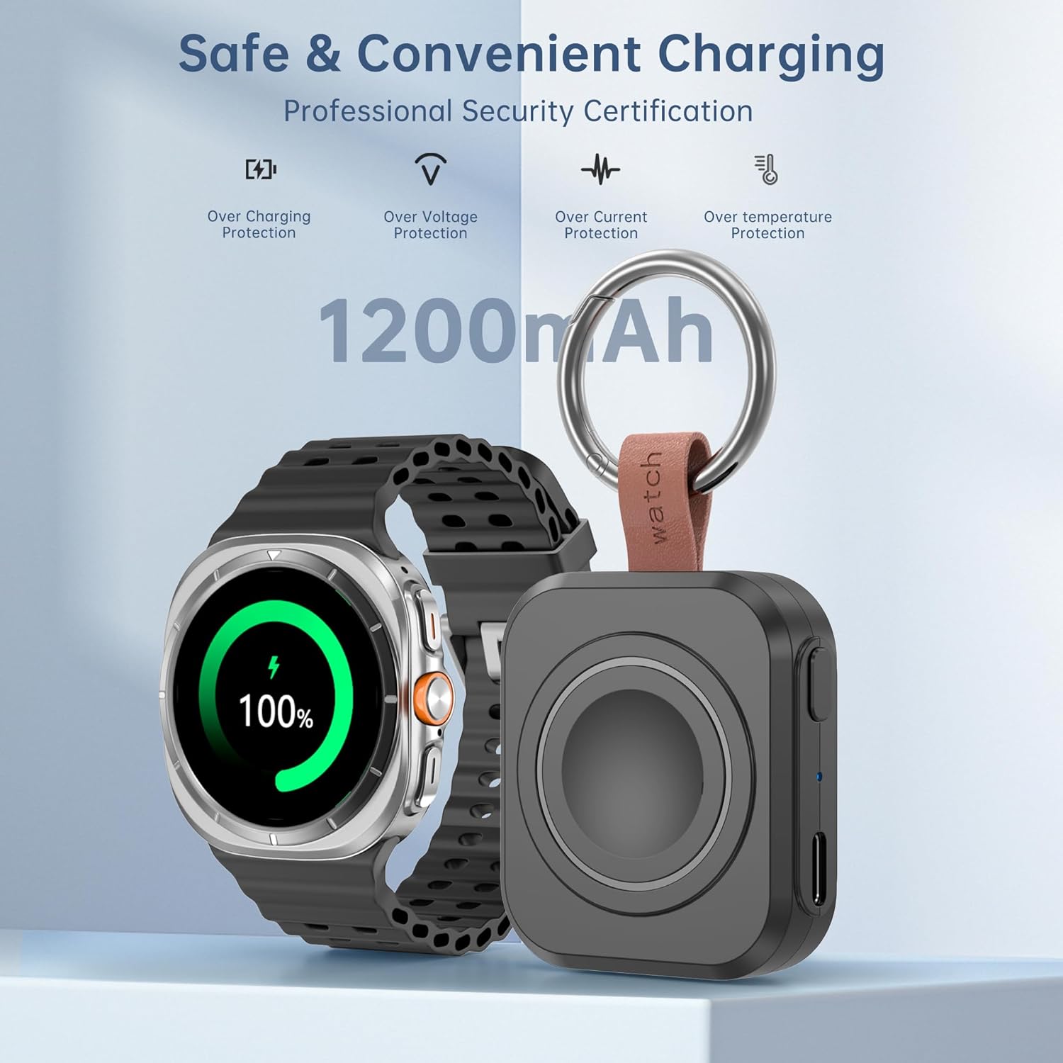for Samsung Galaxy Watch Charger,1200mAh Portable Charger for Samsung Galaxy Watch 8/8 Classic/7/Ultra/6/6 Classic/5/5 Pro/4/3,Active 2/1 (Black) - Image 3