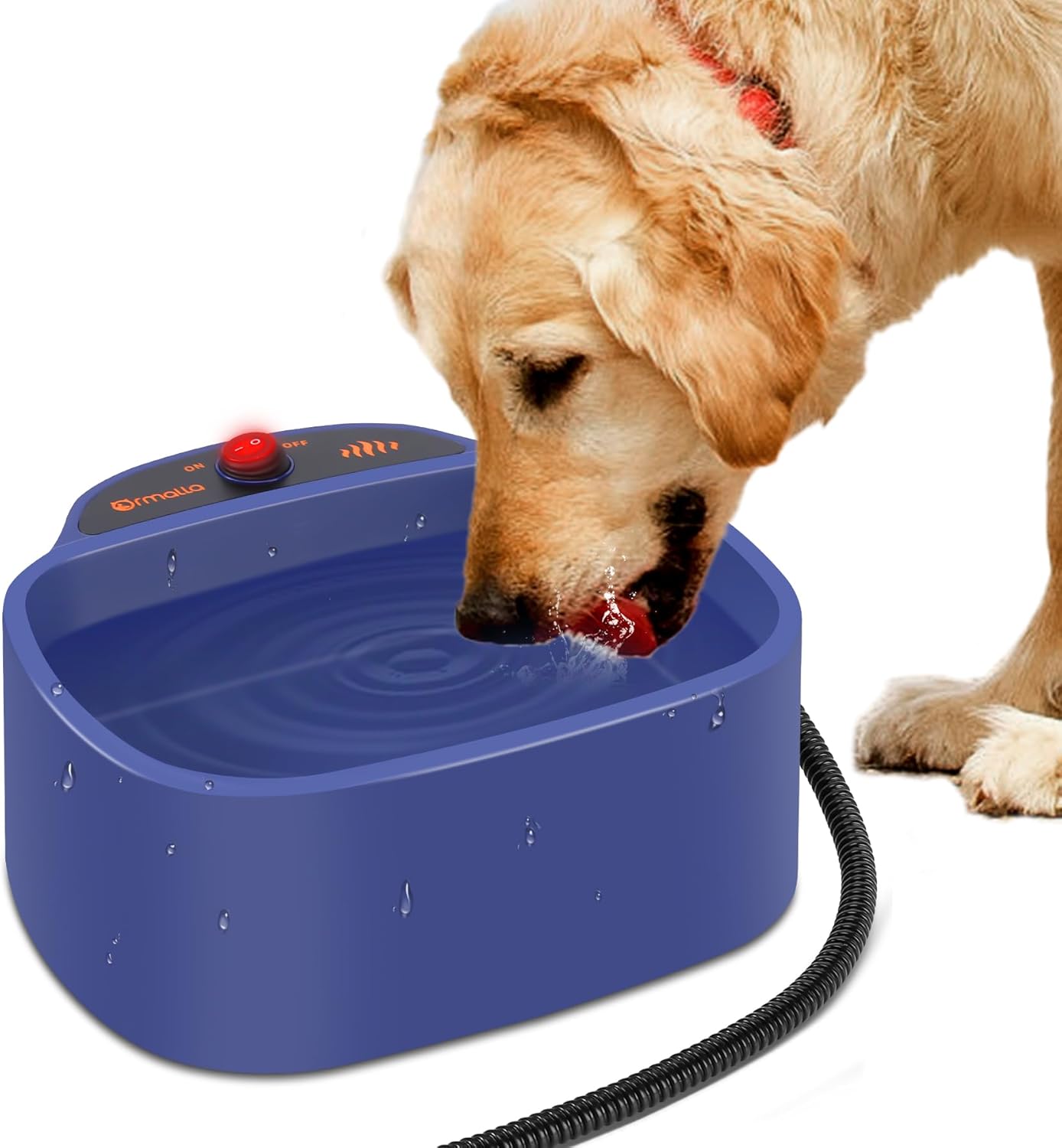 Heated Dog Bowl, 96oz/2.8L Outdoor Heated Water Bowl for Dogs, Cats, Chickens and Squirrels, Heated Pet Bowl with Chew Resistant Power Cord and ON/Off Switch, 35W