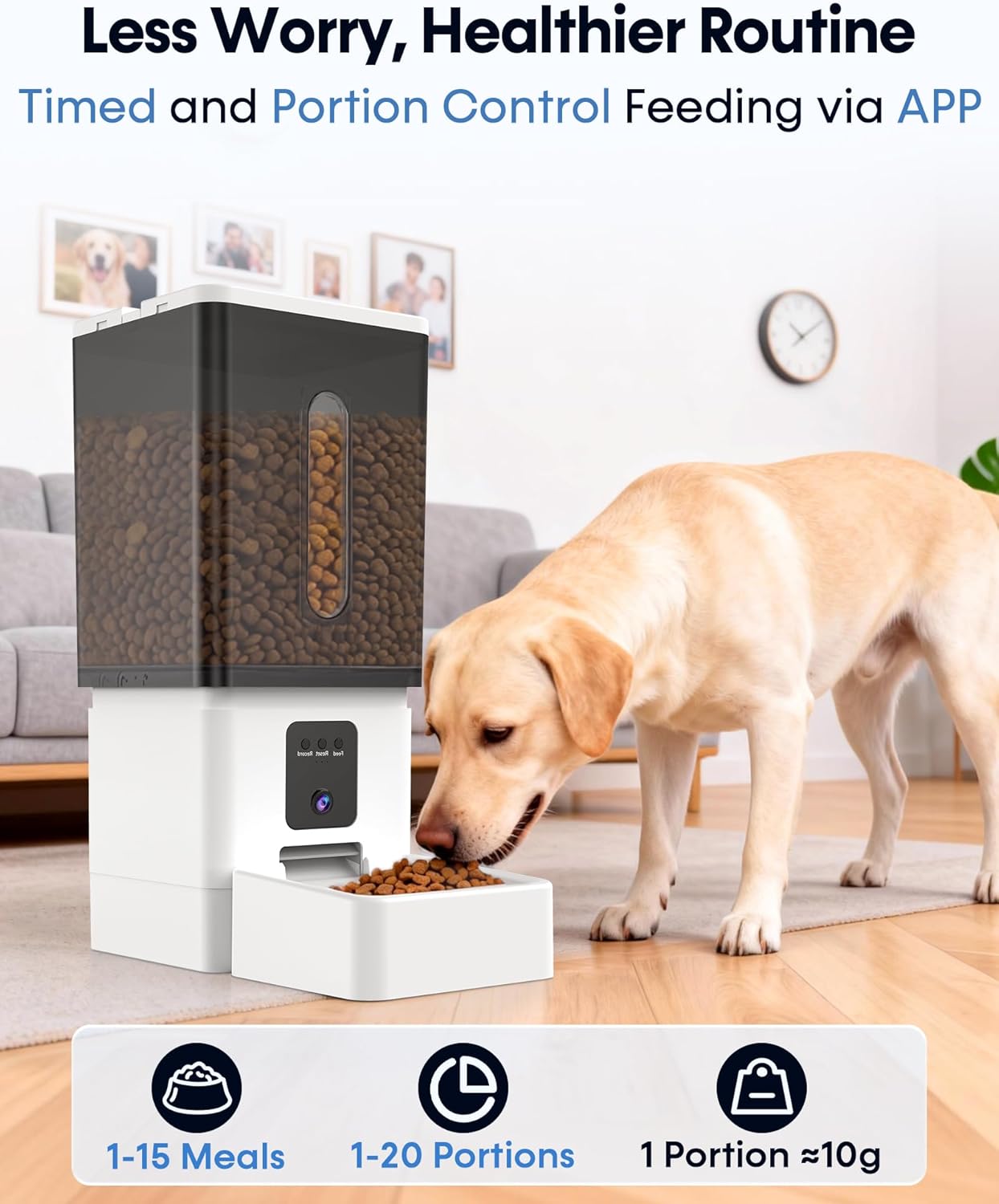 Large Dog Automatic Feeder with Camera: 12L/50 Cups Home Smart Dog Feeder for 20 Days Feeding - Anti-Clog with 20mm Wide Chute for Big Breed Owner - Image 3