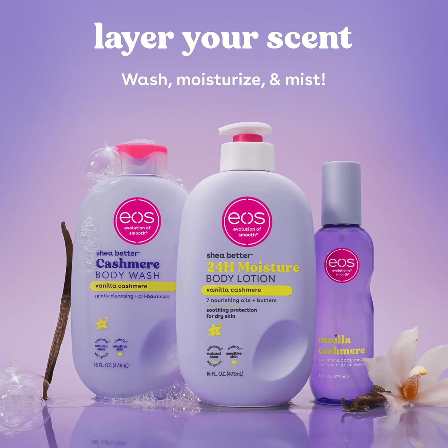 eos Cashmere Body Mist, Vanilla Cashmere, Soft Musk, Cozy Caramel, Hair Mist, Body Spray for Women Moisturizing, Hyaluronic Acid, Vanilla Body Spray, Vegan, Cruelty-free, 6 fl oz - Image 8