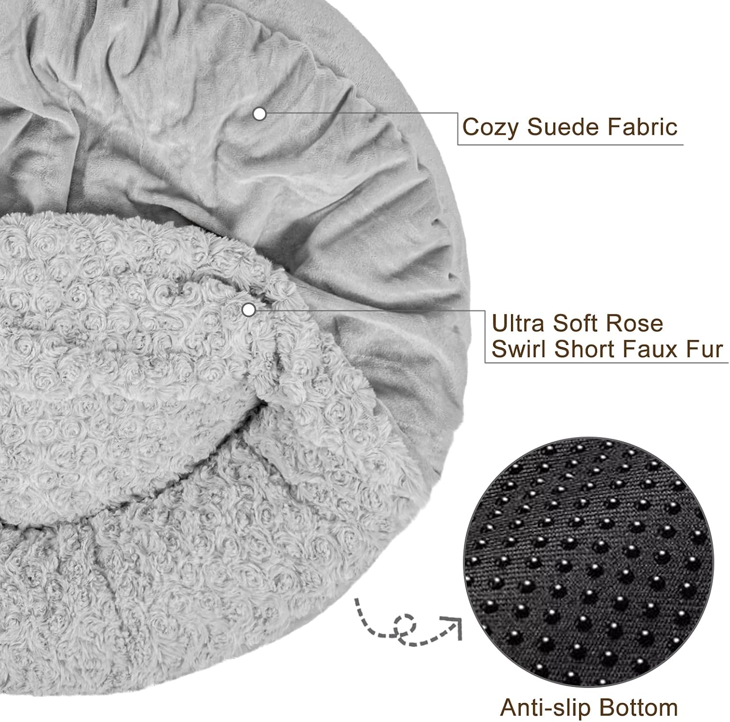 JOEJOY Small Dog Bed Cat Bed with Hooded Blanket, Cozy Cuddler Luxury Puppy Pet Bed, Donut Round Calming Anti-Anxiety Dog Burrow Cave Bed - Anti-Slip Bottom and Machine Washable 23 inch - Image 4