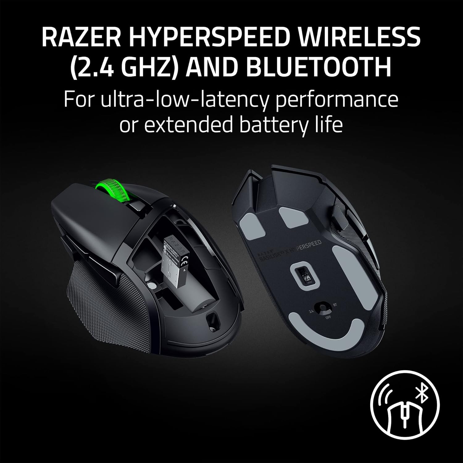 Razer Basilisk V3 X HyperSpeed Gaming Mouse - Optical - Wireless - Bluetooth/Radio Frequency - 2.40 GHz - Black - USB - 18000 dpi - 7 Button(s) - 7 Programmable Button(s) - Right-handed - 1 x AA Batte - Image 3