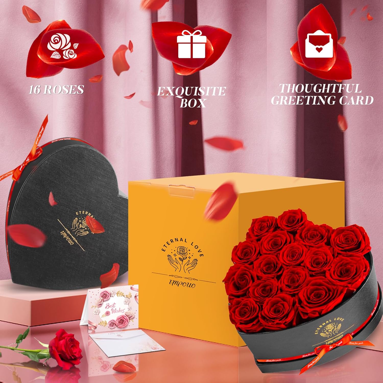 16-Piece Preserved Rose Birthday Gifts for Women, Eternal Rose Preserved Flowers for Delivery Prime Mothers' Day, Valentine's Day, Christmas, Birthday - Red Roses - Image 5