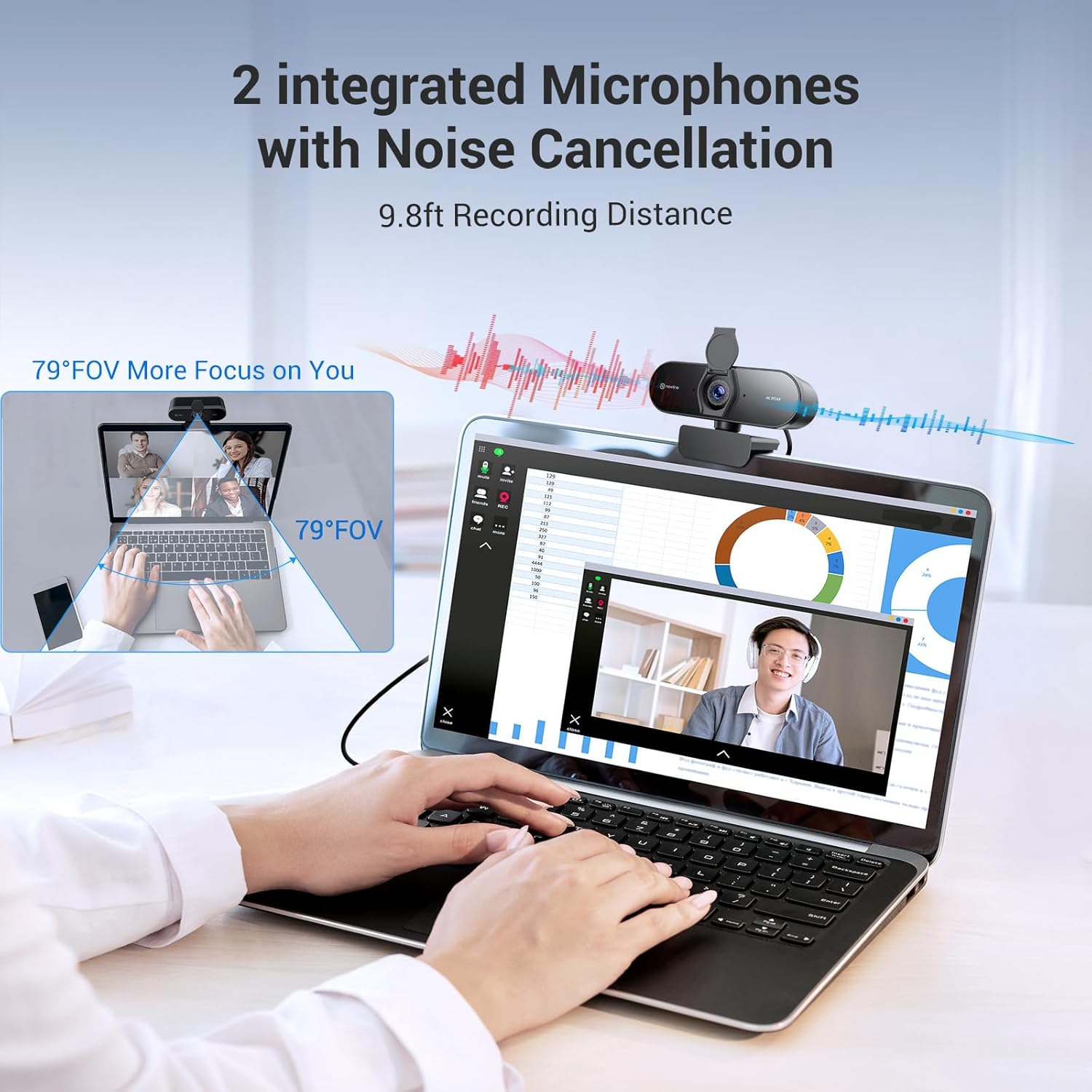 N newline 4K Webcam for PC, PDAF/CDAF Autofocus, 1080P@60FPS, 79° FOV, Auto Light Correction, 2 Noise Reduction Mics, Privacy Cover, USB-A, Streaming Camera for Skype, Teams, Online Meeting, NewEye 62 - Image 5