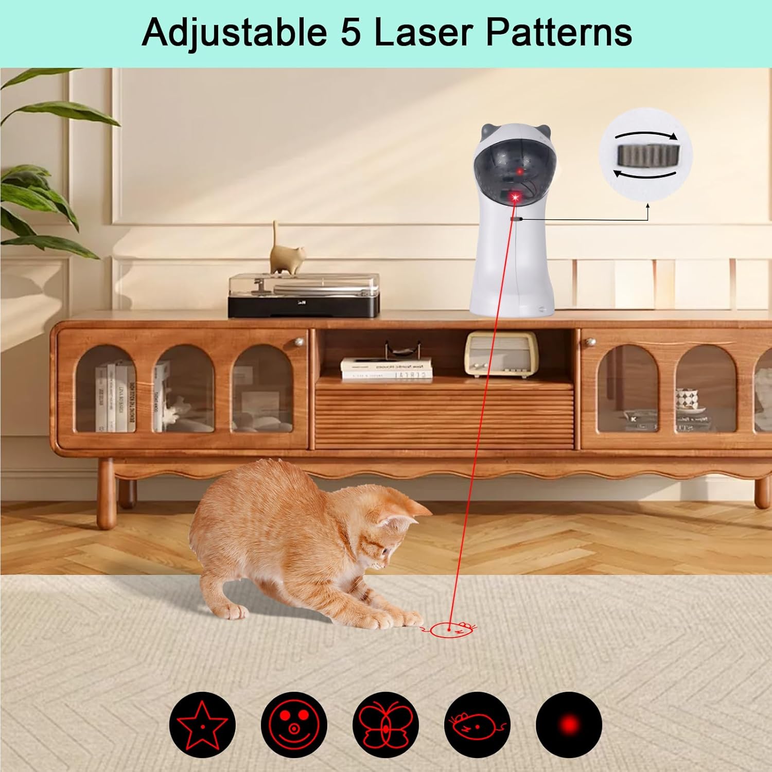 TBTeek Cat Toy, Automatic Motion-Activated, 5 Fun Patterns, 4 Speed Modes, Adjustable Light Angles, Random Rotating Trajectory, Rechargeable - Image 4