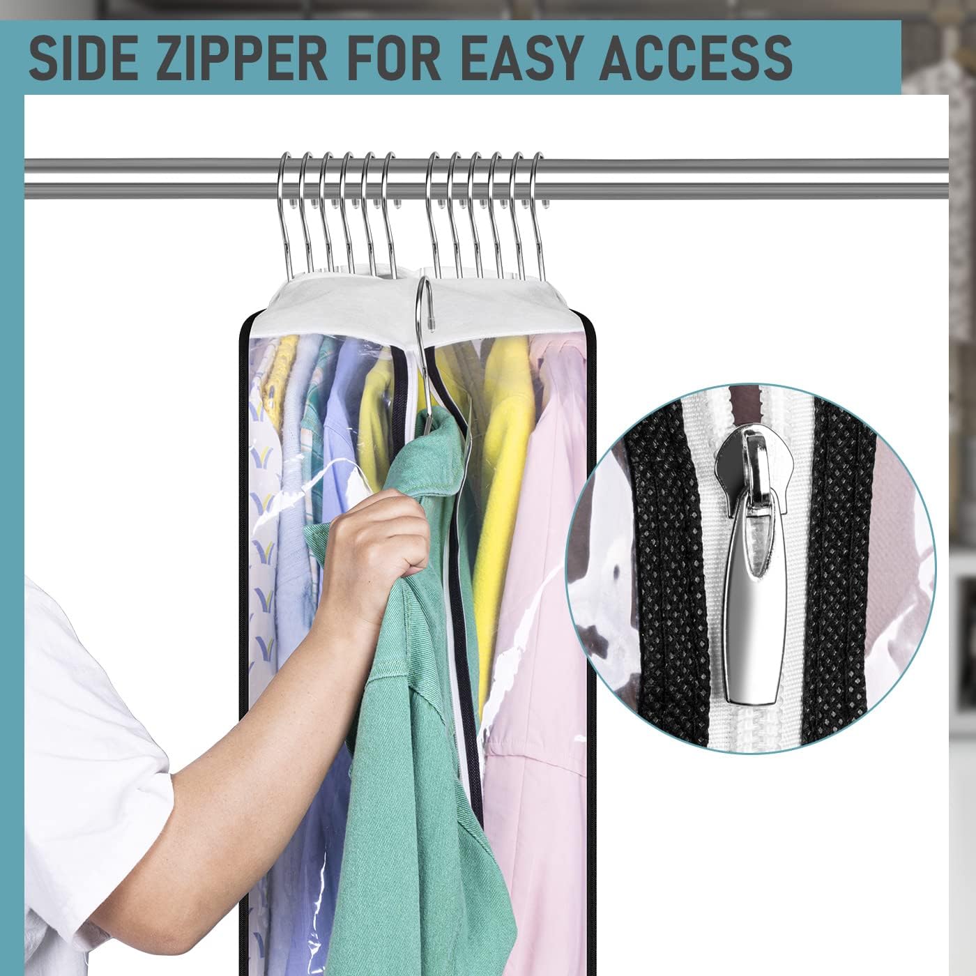 MISSLO 10" Gusseted All Clear Garment Bags for Hanging Clothes 3 Packs 40" Suit Bags for Closet Storage Hanging Clothes Storage Suit Cover for Shirts, Coats, Dresses - Image 4