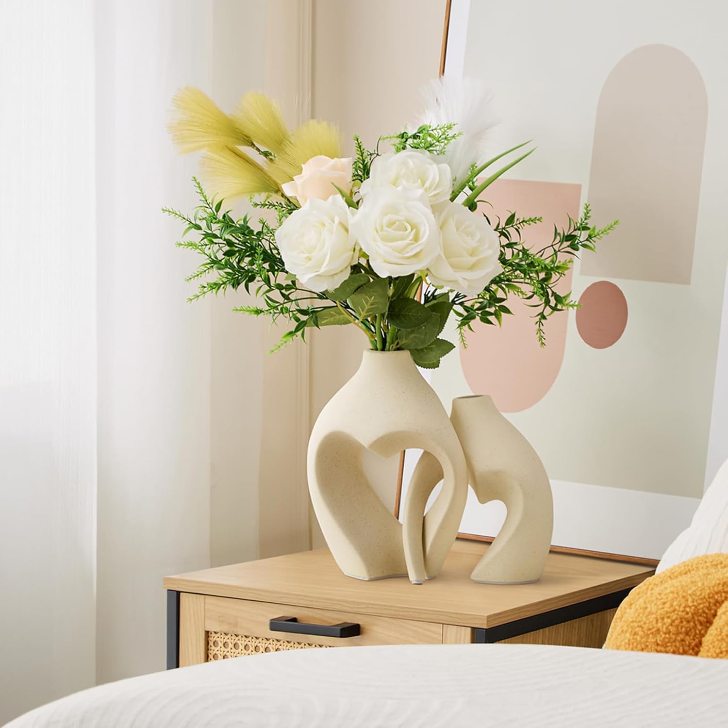White Vases for Decor, Heart Shaped Ceramic Vase Set of 2, Nordic Heart Shaped Vases, Minimalist Decorative Vase for Table Centerpiece Wedding Dining Living Room Office House Decoration - Image 4