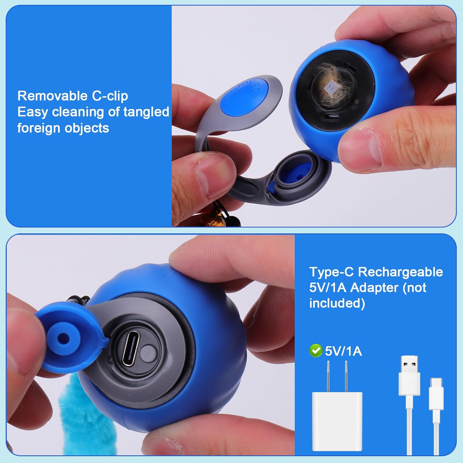 BABORUI Interactive Cat Toy Ball - Automatic Interactive Cat Toys for Indoor Cats with 3 Tails, 2 Speeds Rechargeable Cat Enrichment Toys for Small/Medium/Large Cats to Keep Them Busy(Blue) - Image 7