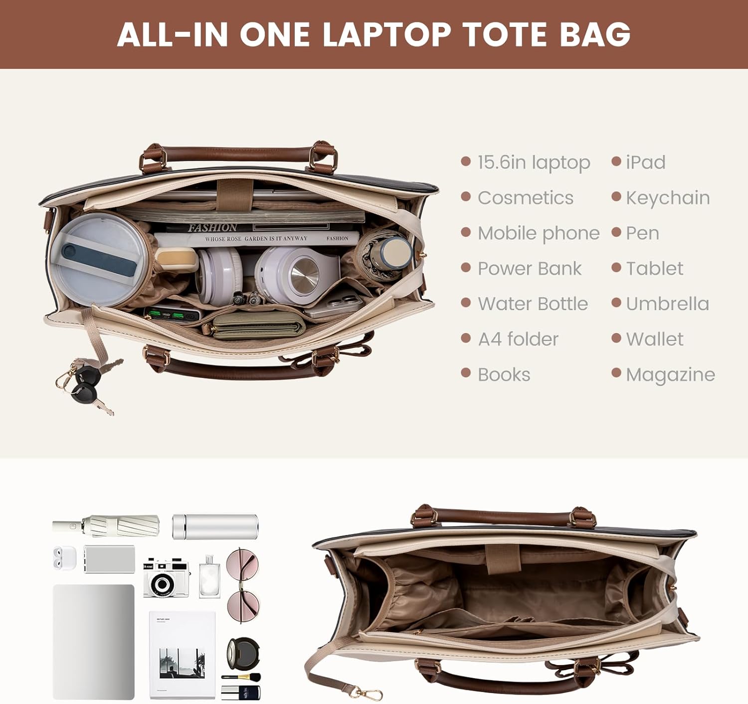 LOVEVOOK Laptop Tote Bag for Women,Leather Work Bag, Waterproof Business Teacher Bag,Large Computer Handbag Purse Briefcase,Office Gifts for Women - Image 4