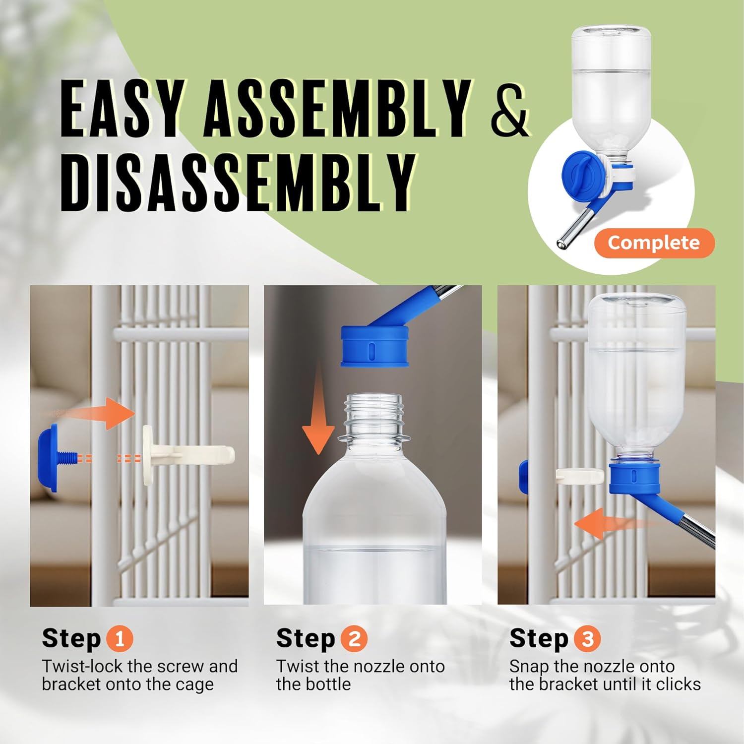 Choco Nose No-Drip Water Bottle Feeder for Guinea Pigs, Hamsters, Bunnies, Ferrets, & Small Pets, 10.2 fl.oz, 300ml - Easy to Install in Cages/Crates, US Patented Leakproof Nozzle 10mm, Blue (C128) - Image 4
