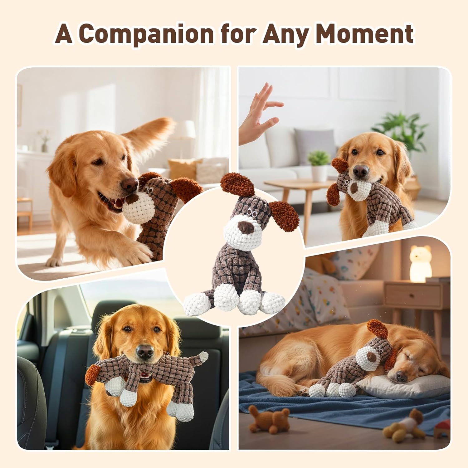 2026 New Dog Toys, Indestructible Plush Dog Toy for Aggressive Chewers, Interactive Squeaky Soft Puppy Chew Toy, Durable Teething Toys for Small Medium Large Dogs (Brown) - Image 7