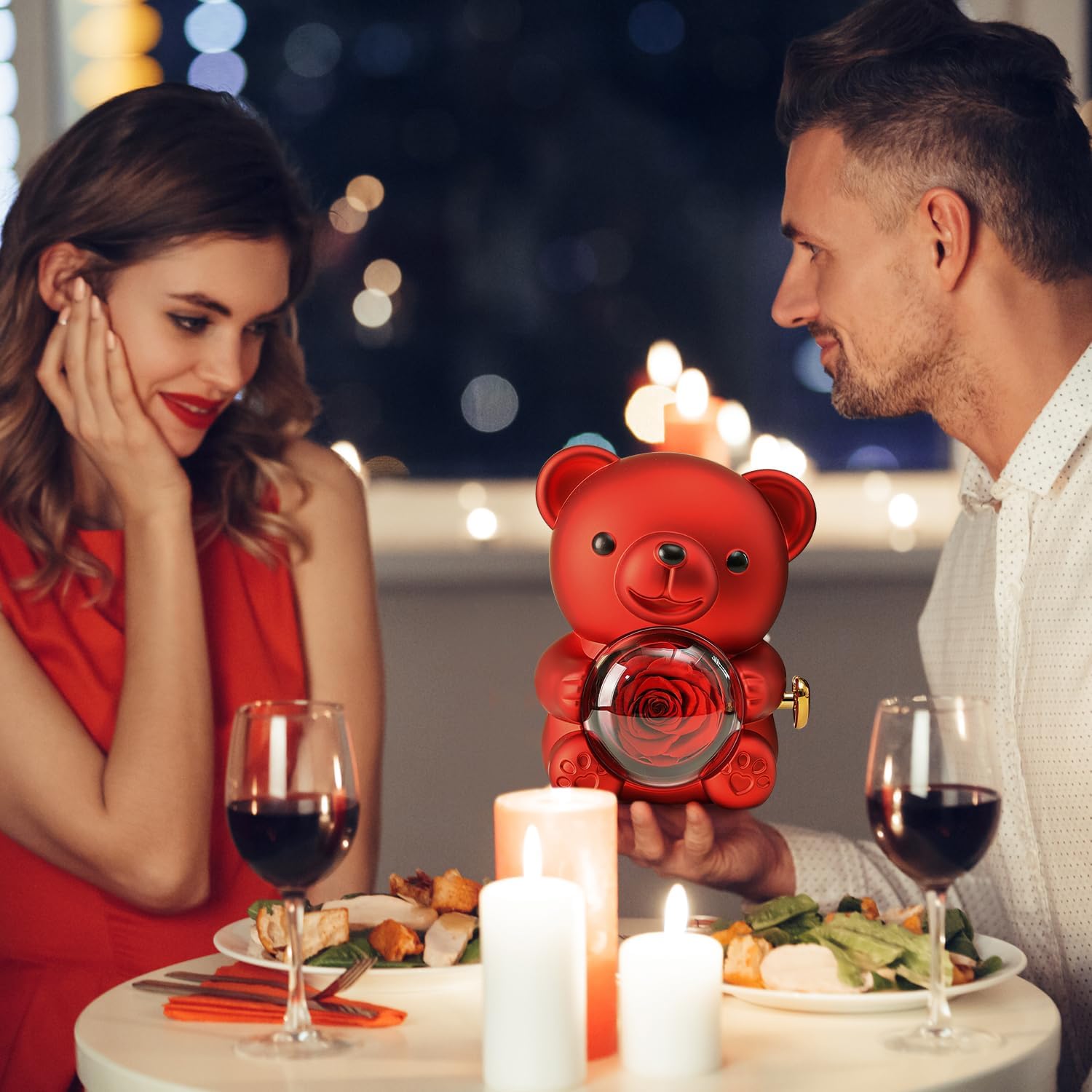 Cute Teddy Bear with Preserved Rose - A Real Rose Flower in Bear with Elegant Gift Box - Romantic Gift for Her in Mother's Day, Weddings, Anniversaries, and Bridal Showers (Red) - Image 6