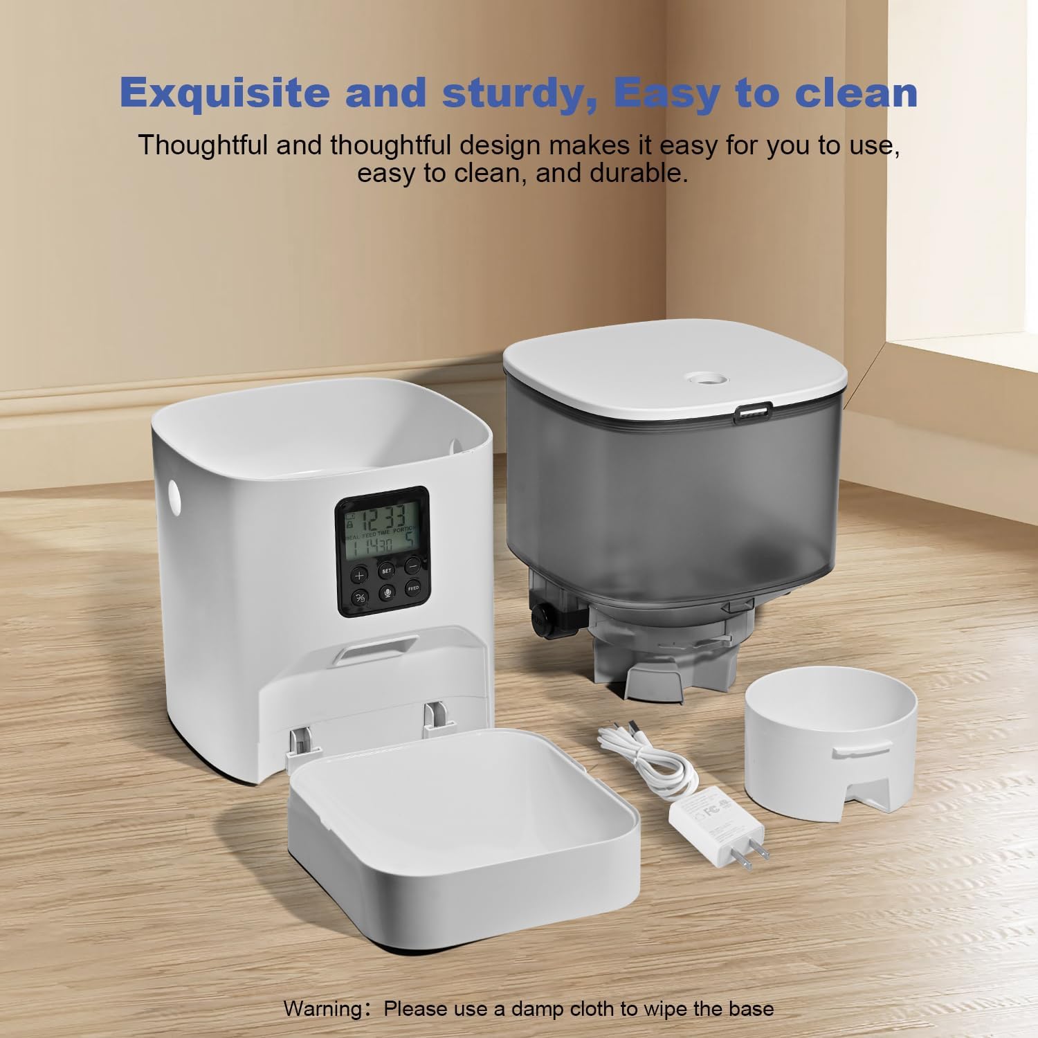 Automatic Cat Feeder, 4L Cat Food Dispenser with 10s Voice Recorder, Pet Feeder up to 8 Meals per Day, Timed Dog Feeder with Dry Food Sealed Ring (White, 4L-Basic) - Image 5