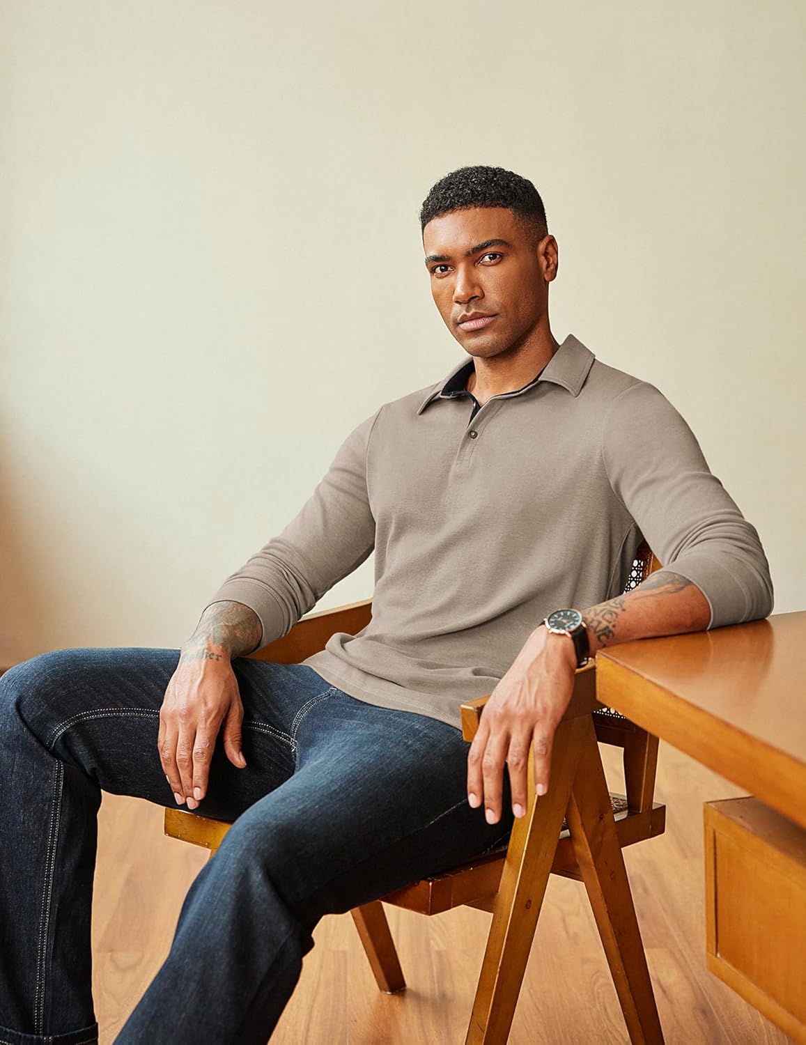 COOFANDY Mens Long Sleeve Polo Shirts Classic Casual Button Polo Tee Lightweight Collared Golf Shirt - Image 7