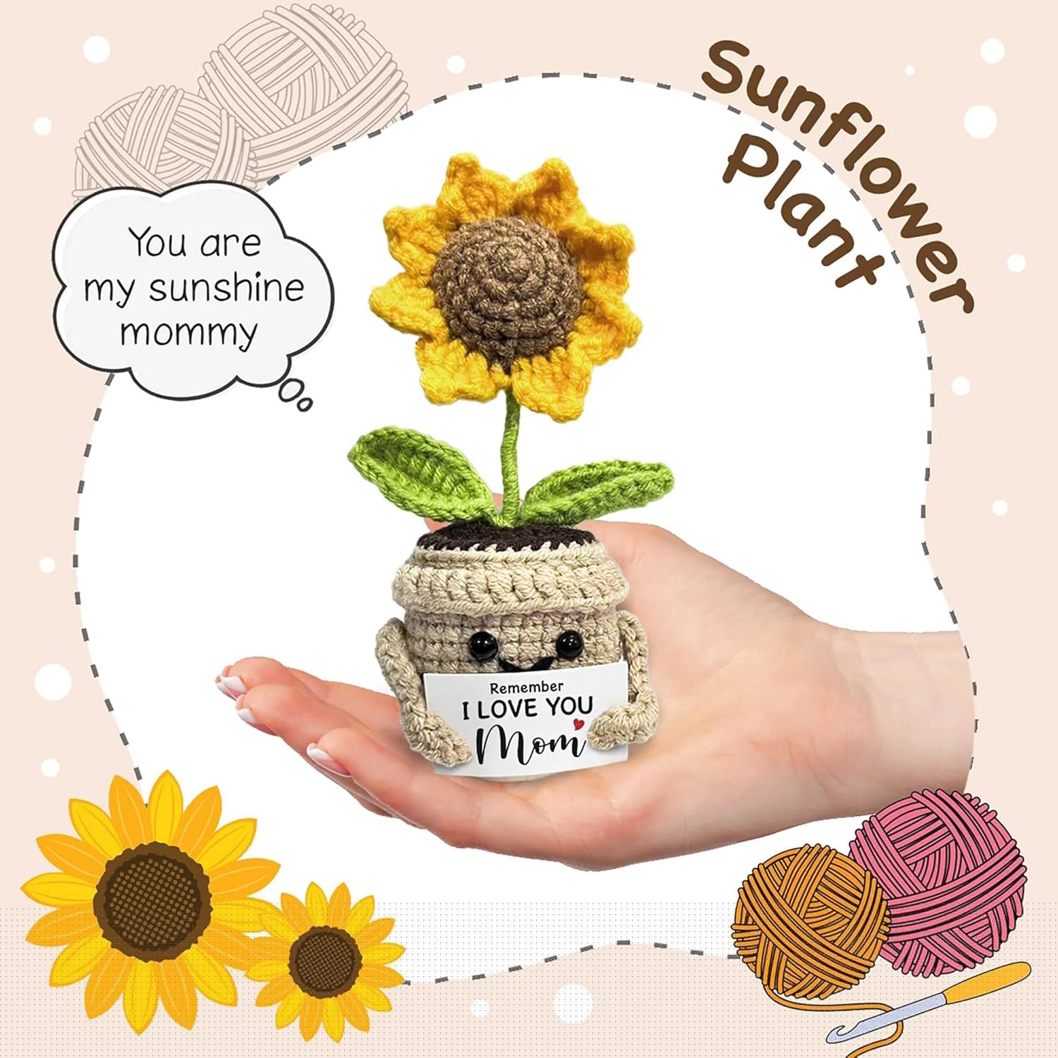 Mini Birthday Gifts for Mom, Mom Gifts from Daughters Remember I Love You MOM, Handmade Crochet Cute Small Sunflower Gifts, Gift for Mom from Daughter, Son, Mothers Day for Mom - Image 6