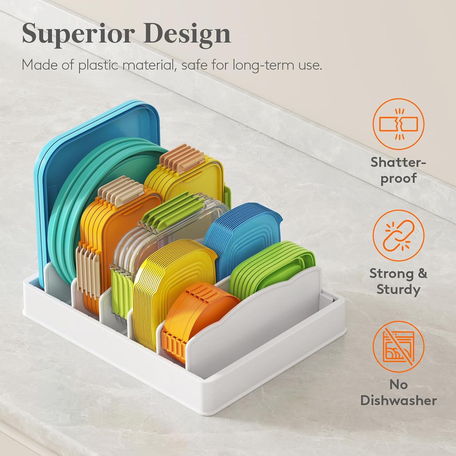 Lifewit Kitchen Cabinet Organizer for Food Contanier Lid, Lid Holder with 6 Adjustable Dividers & 7 Sections for Pantry Organizers and Storage, Home Drawer Organization, Large, 13" x 10" - Image 7