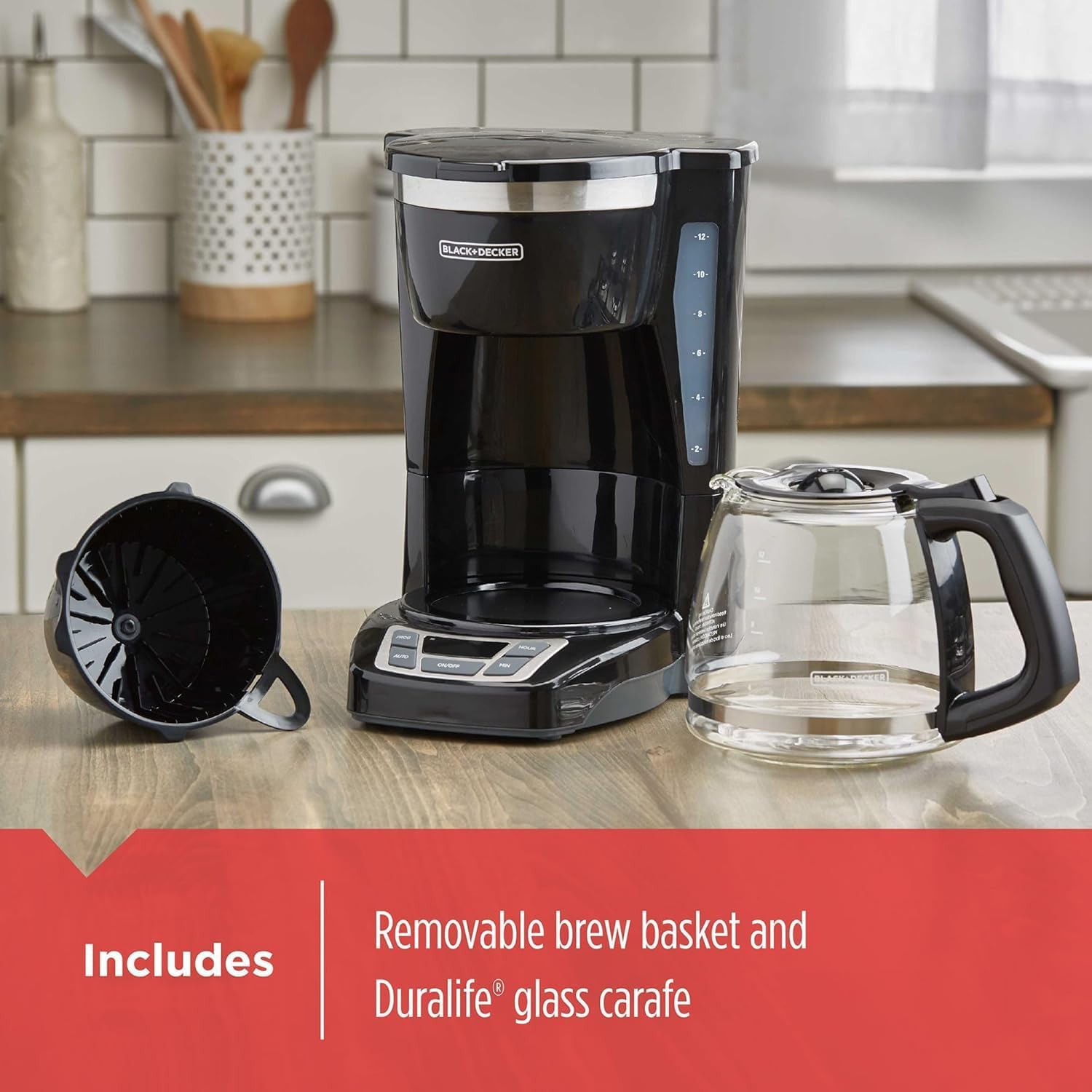 BLACK+DECKER 12-Cup Digital Coffee Maker, Programmable, Washable Basket Filter, Sneak-A-Cup, Auto Brew, Water Window, Keep Hot Plate, Black - Image 5