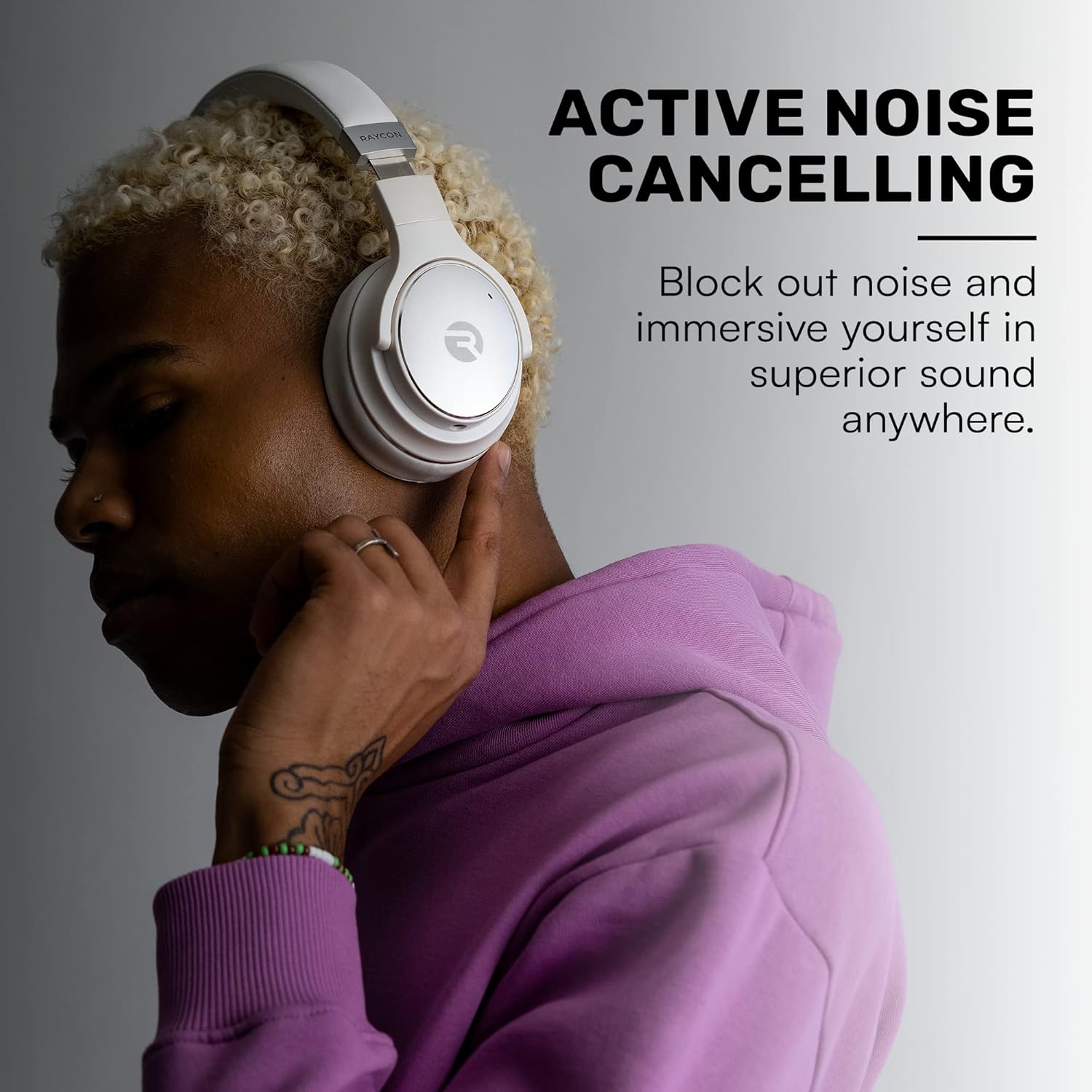 Raycon The Everyday Wireless Bluetooth Over Ear Headphones, with Active Noise Cancelling, Awareness Mode and Built in Microphone, IPX 4 Water Resistance, 40 Hours of Battery Life (Black) - Image 4