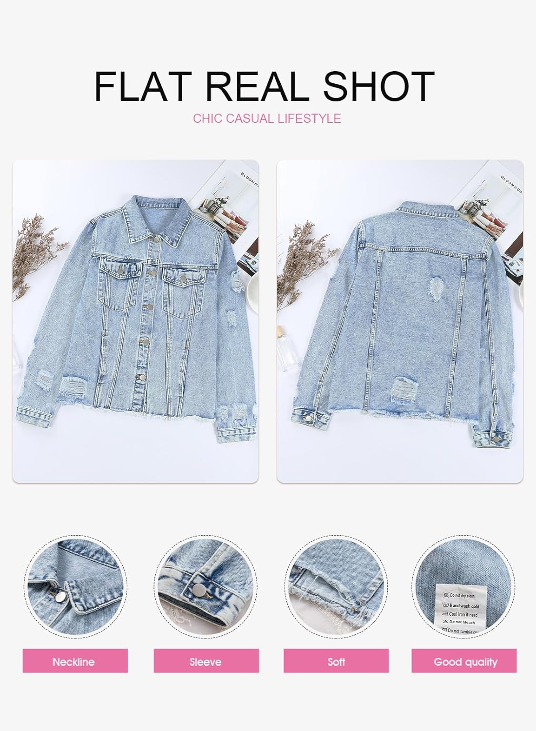 EVALESS Womens Boyfriend Washed Crop Denim Jean Jacket Coat - Image 5