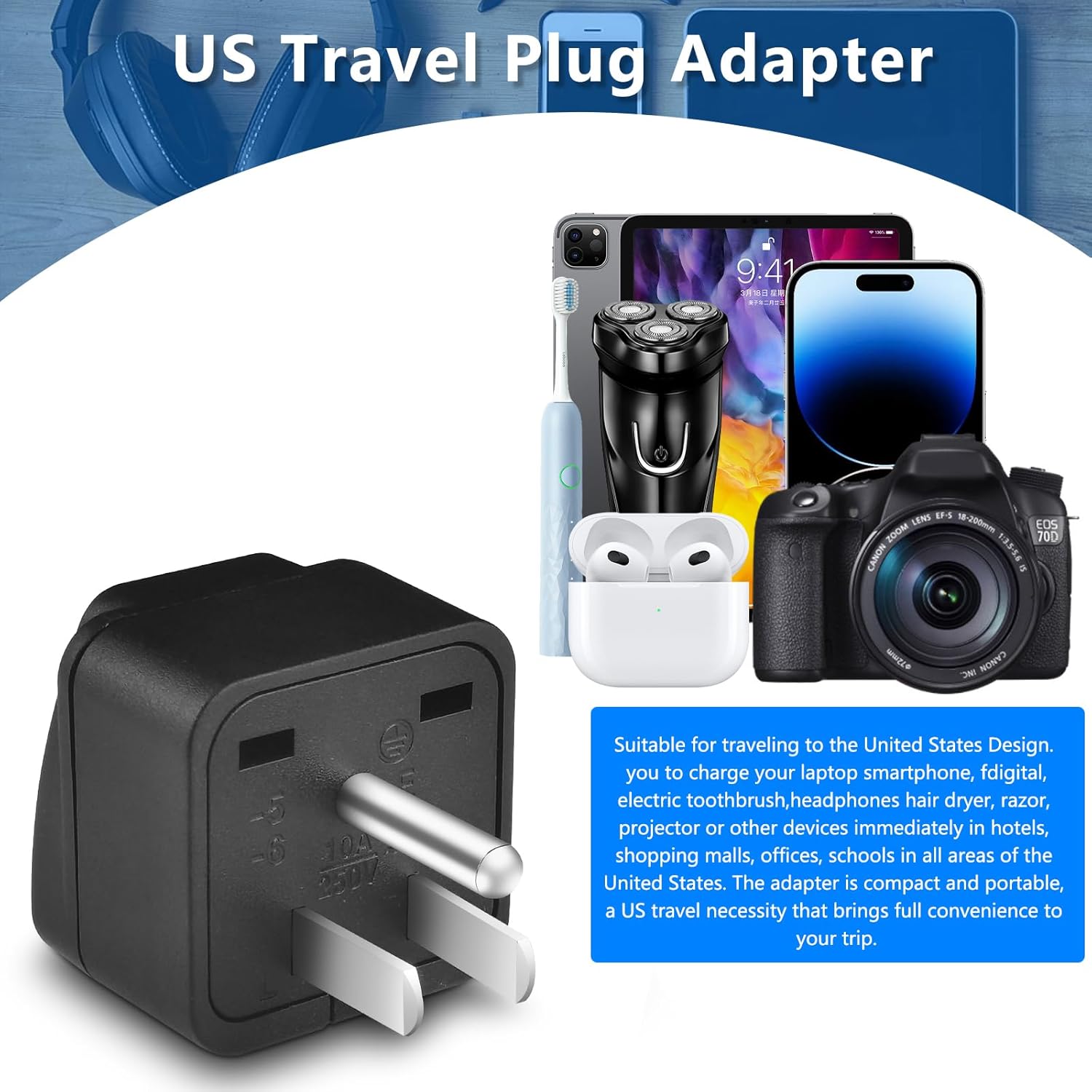 4 Pack UK to US Plug Travel Adapter, Universal to American Plug Adapter, European to US Plug Adapter, Adapter EU,AU,Italy,Brazil to US Travel Plug 3 Prong Adapter Black - Image 4