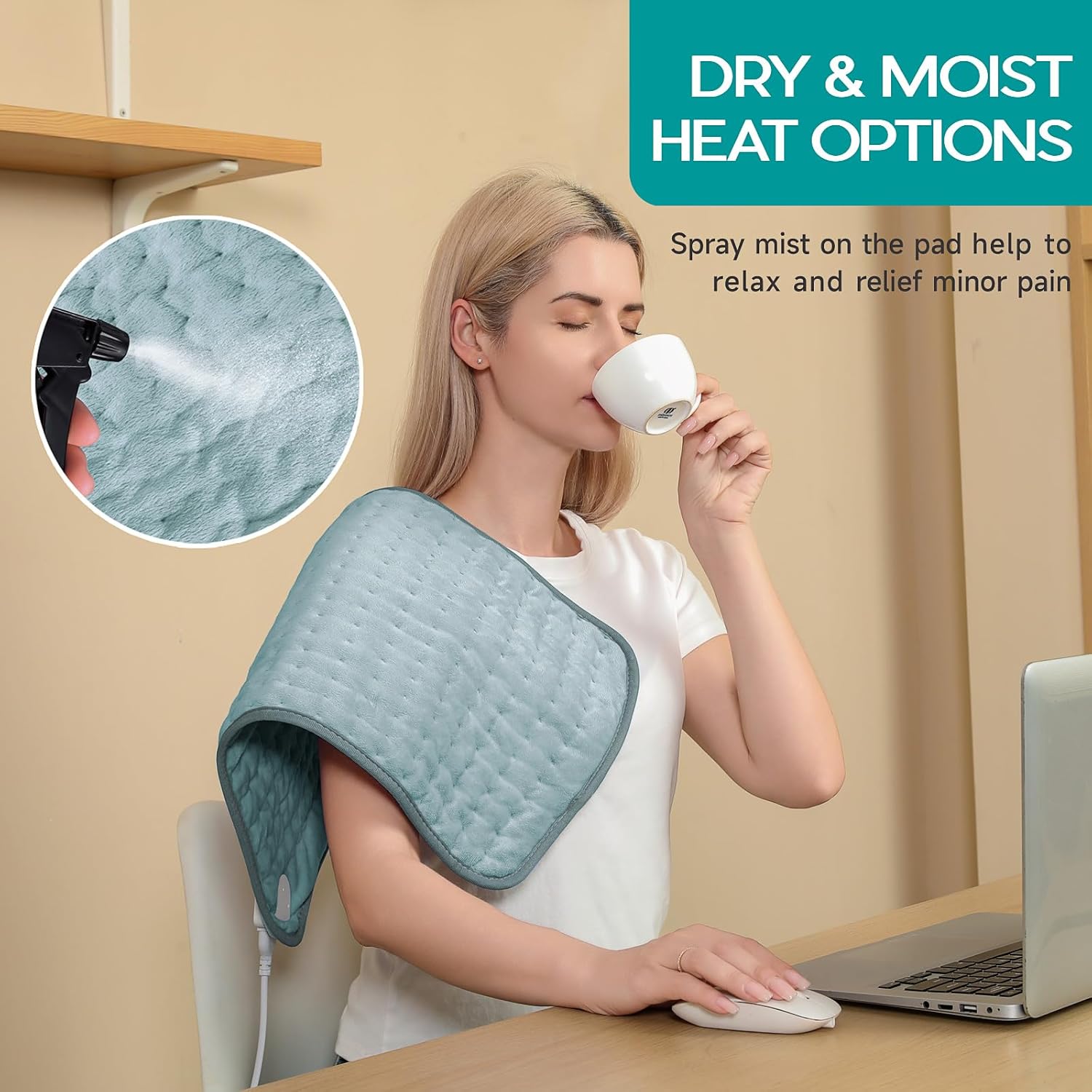 Heating Pad for Period Cramps, Heating Pad for Back/Neck/Shoulder Muscle Pain, 6 Heating&4 Timer Setting, Auto Shut Off, Dry/Moist Heat & Machine Washable, Gray Birthday Christmas Gifts for Women Mom - Image 5