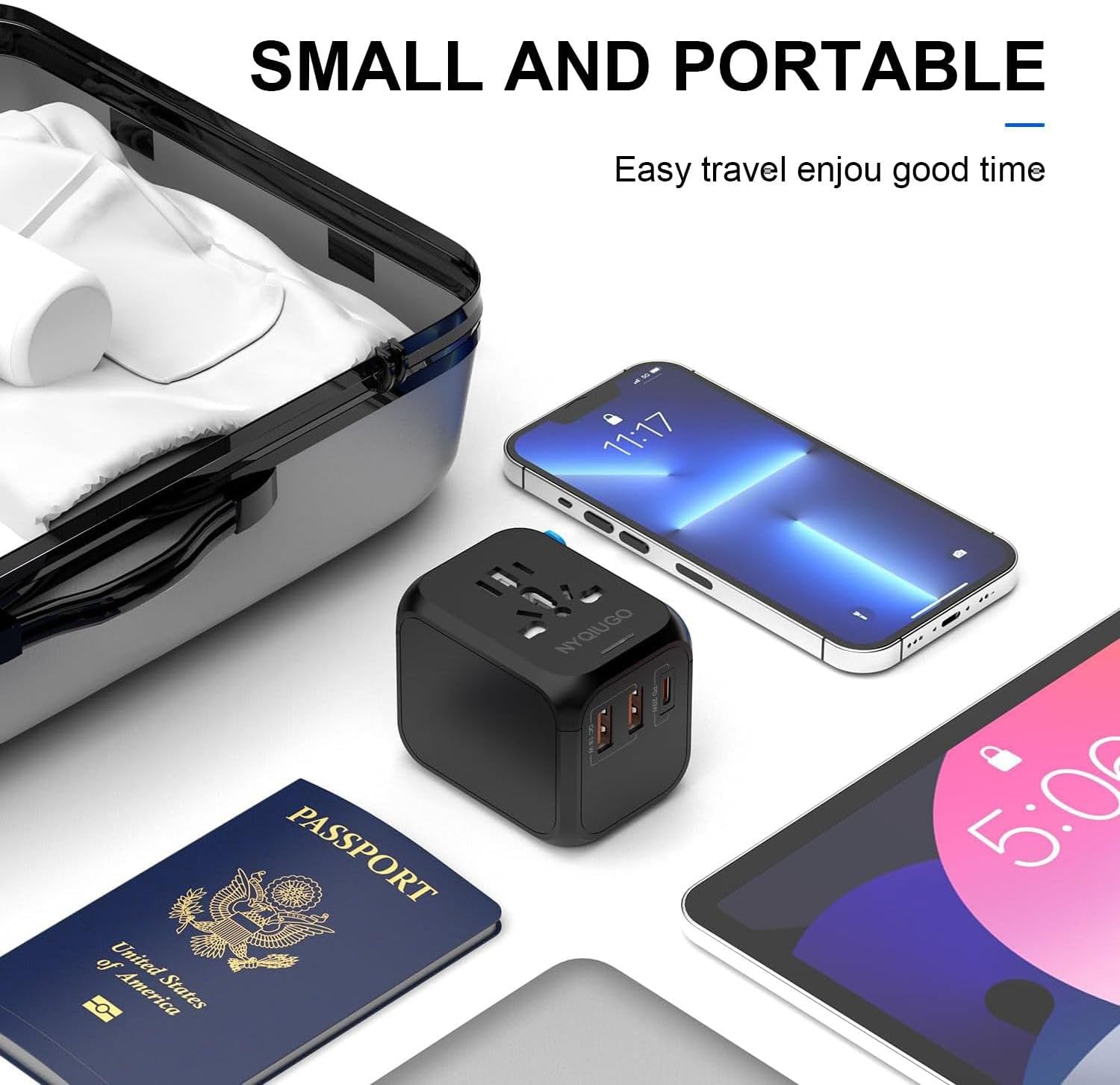 NYQIUGO Universal International Power Travel Plug Adapter with 3 USB Ports (1 USB C), Worldwide Plug Adaptor Wall Charger for USA to Europe UK France Germany Spain Ireland Australia (Type C/G/A/I) - Image 9