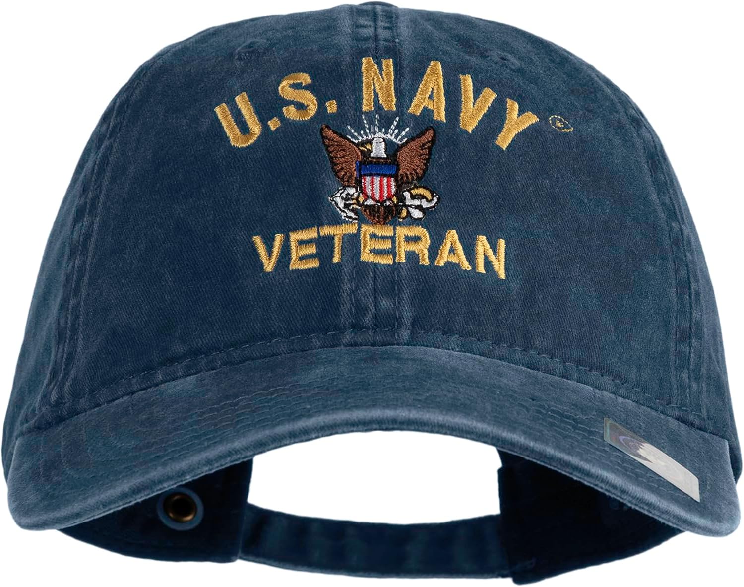 e4Hats.com US Navy Veteran Military Embroidered Washed Solid Pigment Dyed Cotton Twill Brass Buckle Cap