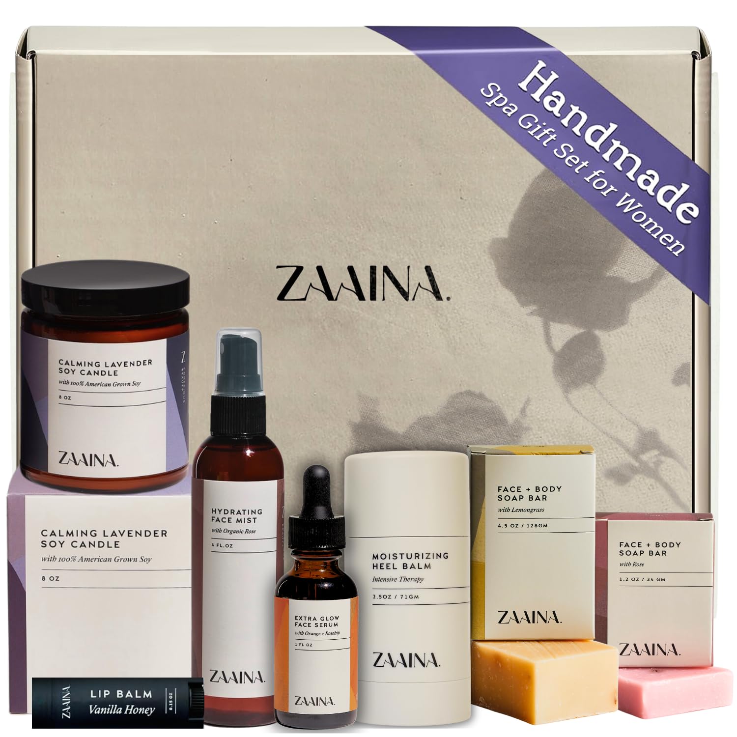 ZAAINA Spa Gift Set for Her - USA Made Luxury Self Care Spa Set, Pampering At Home Bath & Body Relaxing Spa Package, Gift Basket for Wife Friend, Mother's Day Gifts for Mom, Birthday Gifts for Women
