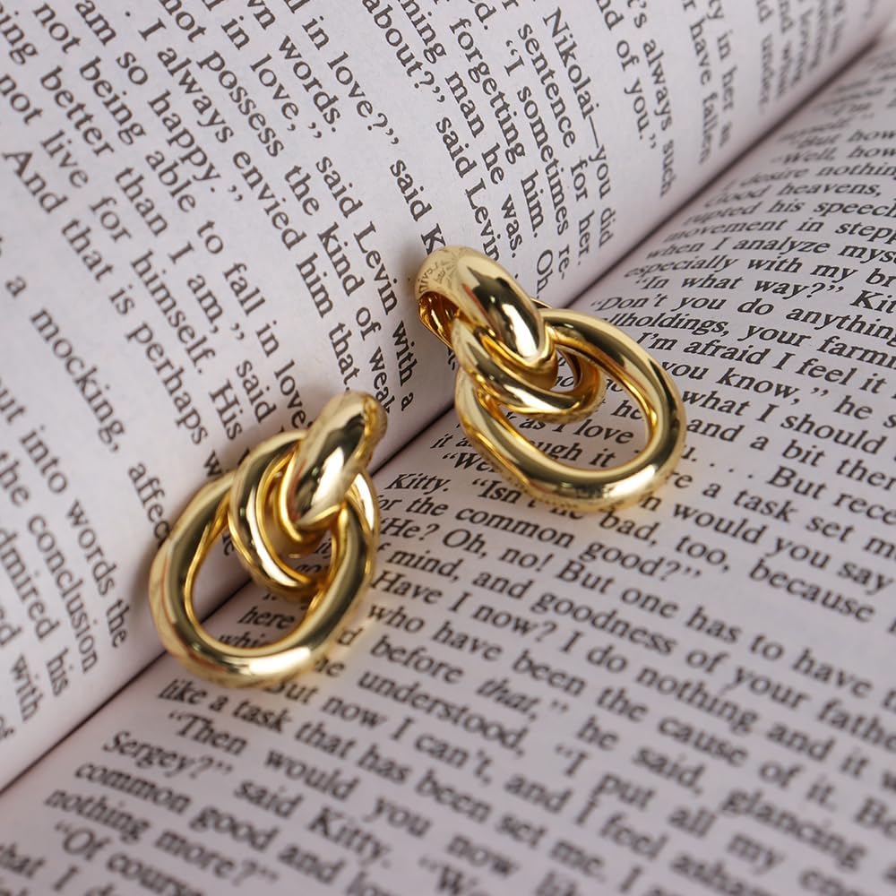 JeanBeau Gold Chunky Statement Drop Dangle Earrings for Women, Trendy Vintage Thick Door Koncker Lightweight Hollow Geometric stud Earring Fashion Jewelry Gift. - Image 5