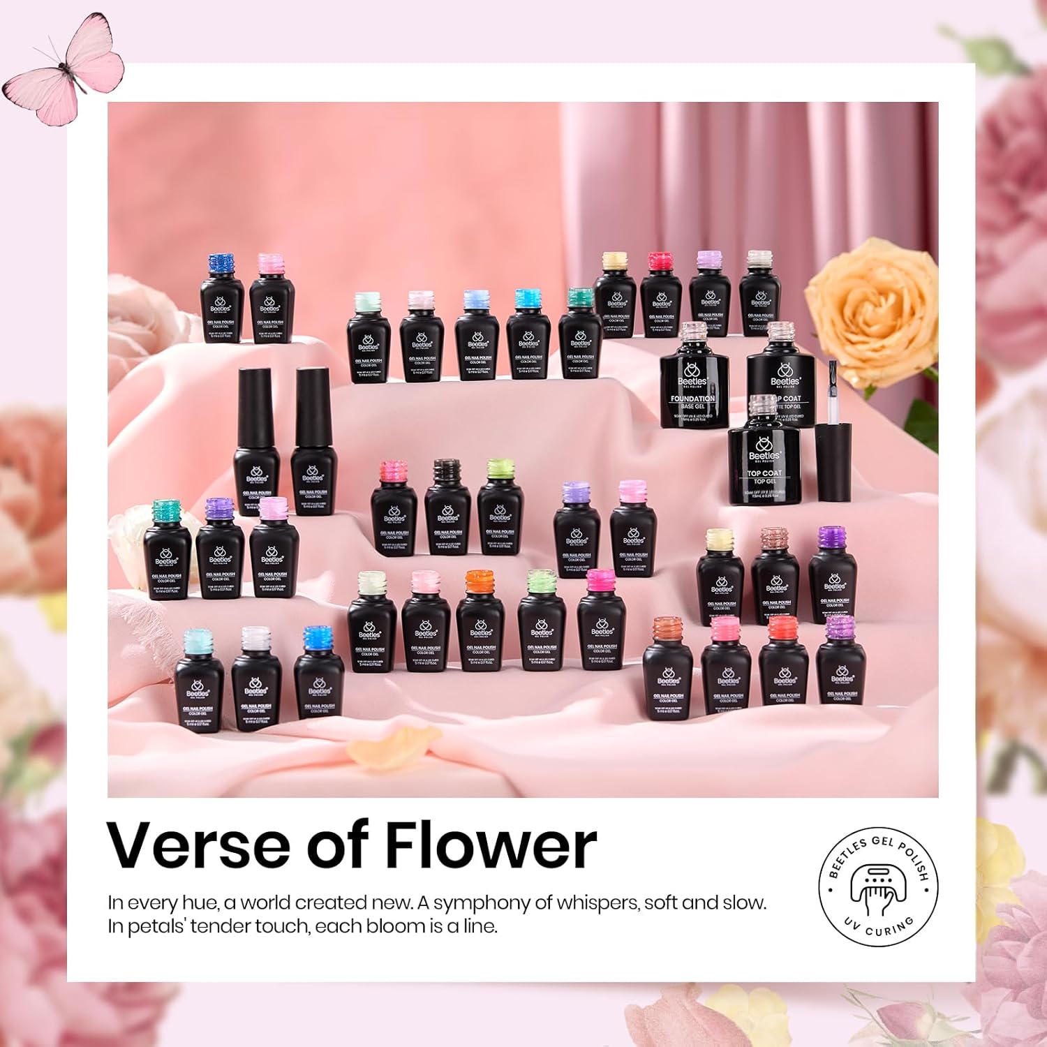 beetles Spring Gel Nail Polish Set - 36 Colors Verse of Flower Gel Nail Kit Pink White Black Red Purple Blue Yellow Gel Colors & 3Pcs Base Top Coat Soak off UV Home Salon Easter Gift for Women - Image 6