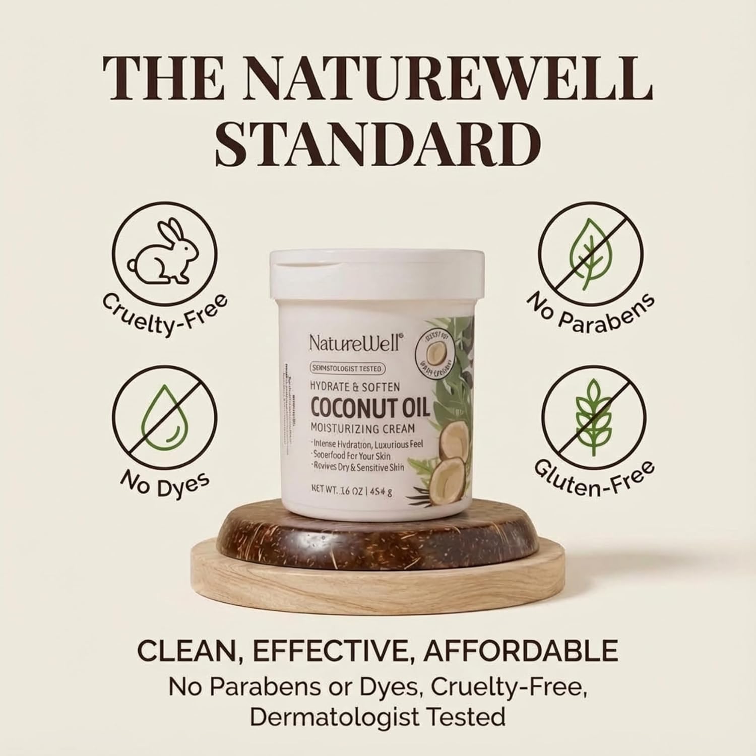 NATURE WELL Coconut Oil Moisturizing Cream for Dry Skin – Deep Hydration Lotion for Face, Body & Hands, Spa Quality Skincare, Softens & Smooths, Non-Greasy, Fast Absorbing, Vitamins A C E, 16 Oz - Image 8
