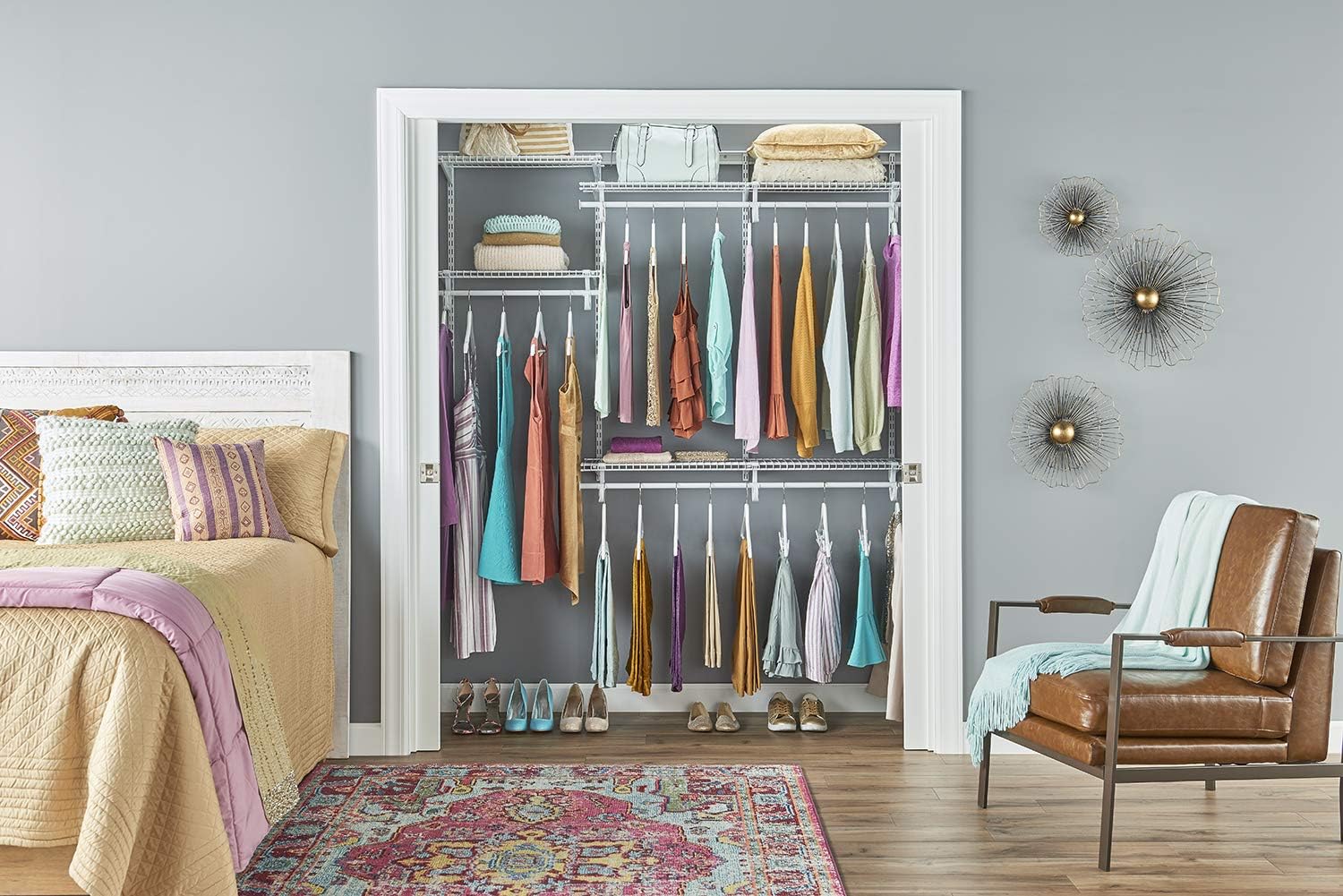 ClosetMaid ShelfTrack Wire Closet Organizer System, Adjustable from 4 to 6 Ft., With Shelves, Clothes Rods, Hardware, Durable Steel, White - Image 8