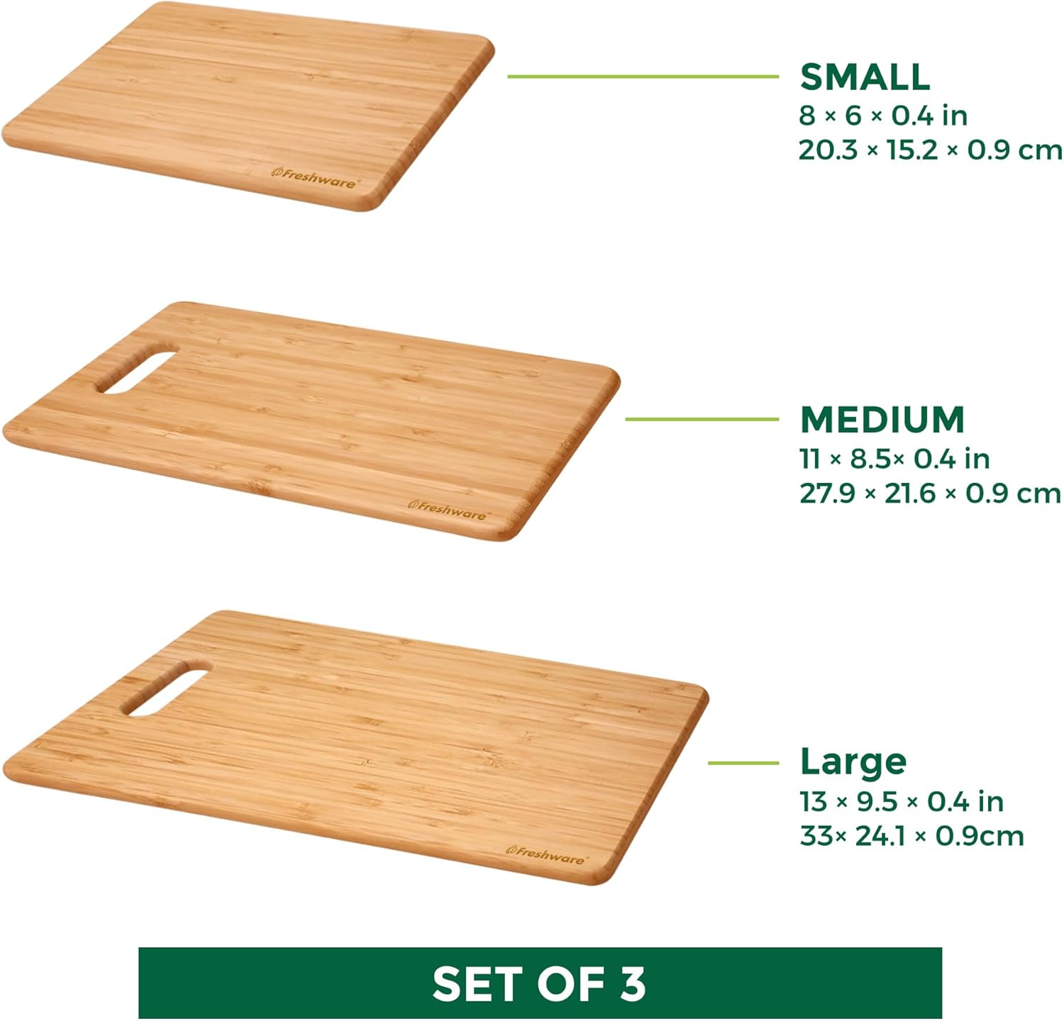 Freshware Bamboo Cutting Board Set of 3, Wooden Cutting Boards for Kitchen, Knife Friendly Food Grade Chopping Board, Lightweight with Hanging Hole for Easy Storage - Image 4