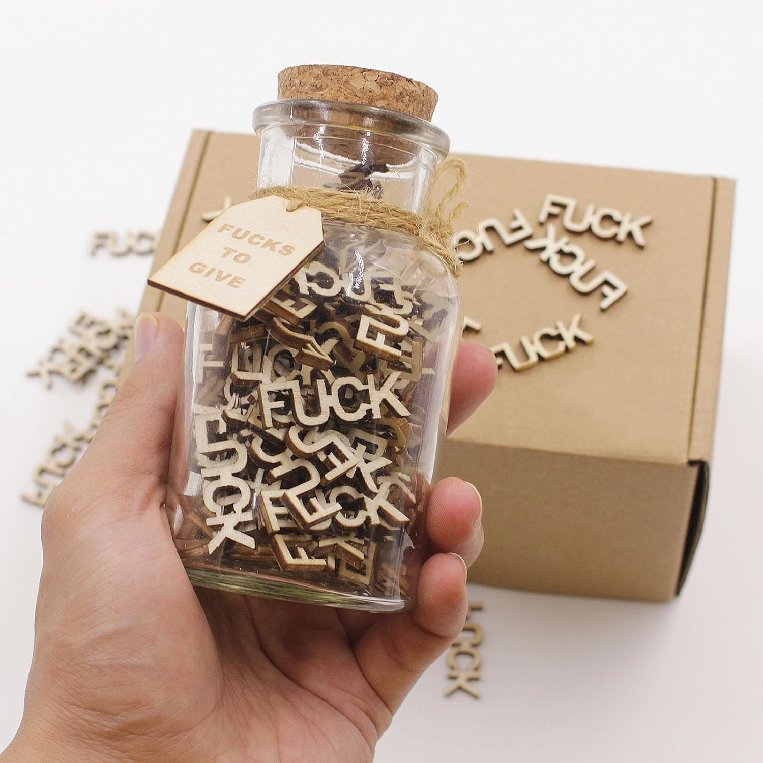 fuck jar(5oz) Gift Jar,Fucks to Give,Fuck Wooden Cutout Letter Piece Bad Mood Vent Spoof Birthday Day,Holiday, Thanksgiving Christmas Gifts to Friend,Gag Funny Gift - Image 2