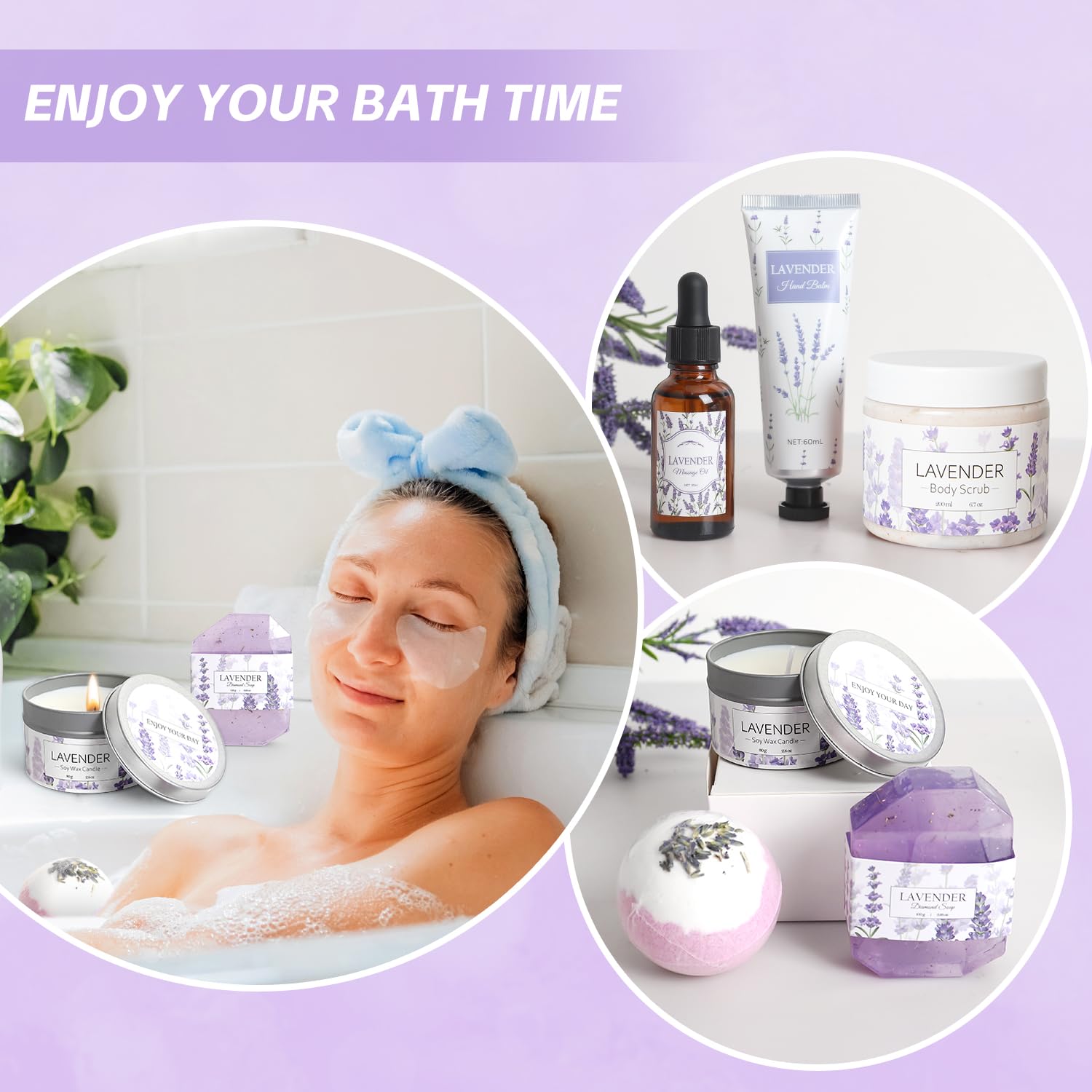 Lavender Spa Gifts Set, 11 Pcs Bath Gift Set for Women, Relaxing Spa Gifts, Home Spa Products, Birthday Gifts for Women Valentine's Day - Image 6