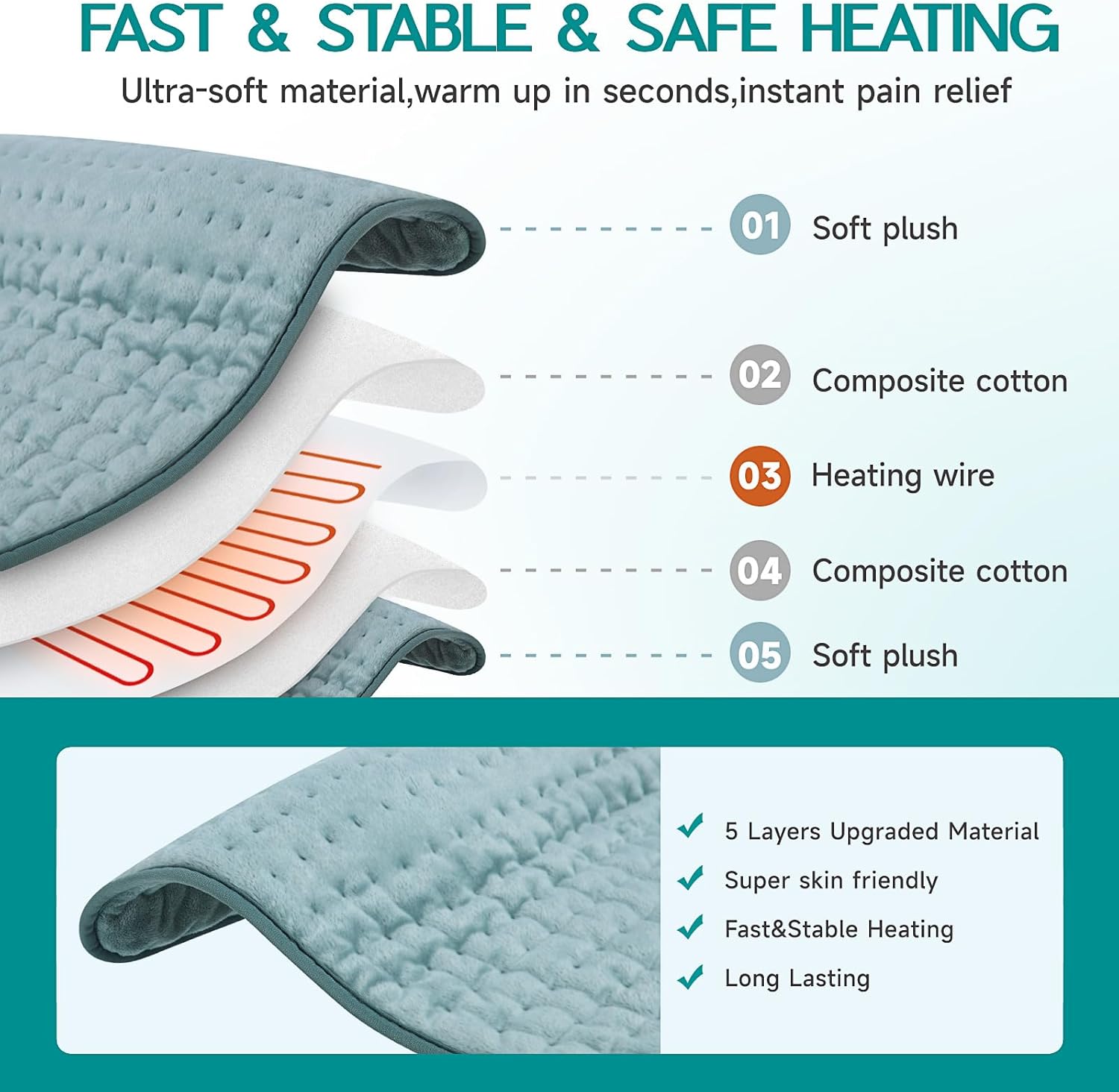 Heating Pad for Period Cramps, Heating Pad for Back/Neck/Shoulder Muscle Pain, 6 Heating&4 Timer Setting, Auto Shut Off, Dry/Moist Heat & Machine Washable, Gray Birthday Christmas Gifts for Women Mom - Image 2