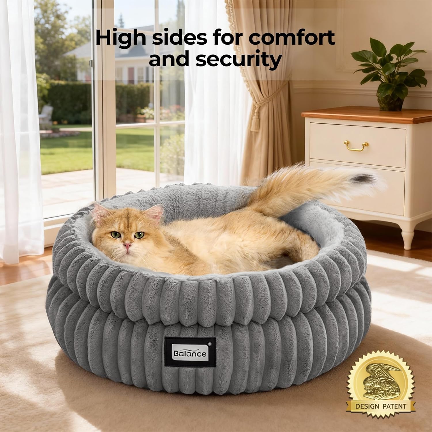 BALANCE Cat Bed Kitten Bed, Washable Round Cat Beds for Indoor Cats, Super Soft Plush Faux Fur Pet Bed for Puppy and Kitten with Anti-Slip Bottom - Image 2