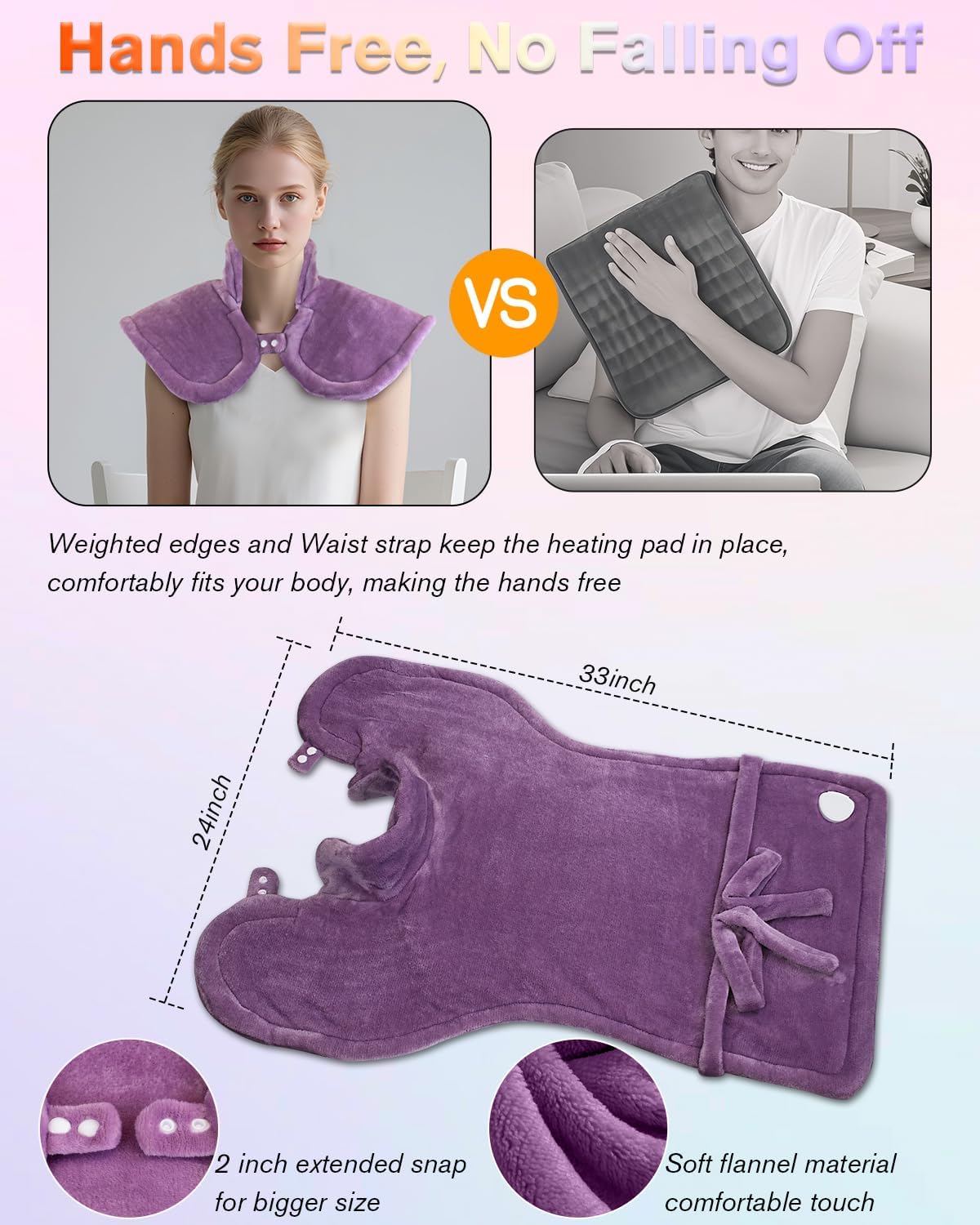Heating Pad for Neck and Shoulders and Back, Pain Relief Electric Heating Pad Large Size 24”X33” with 4 Timers, 6 Heat Levels, Auto-Off, Mothers Day & Birthday Gifts for Women Mom Wife Grandma, Purple - Image 4