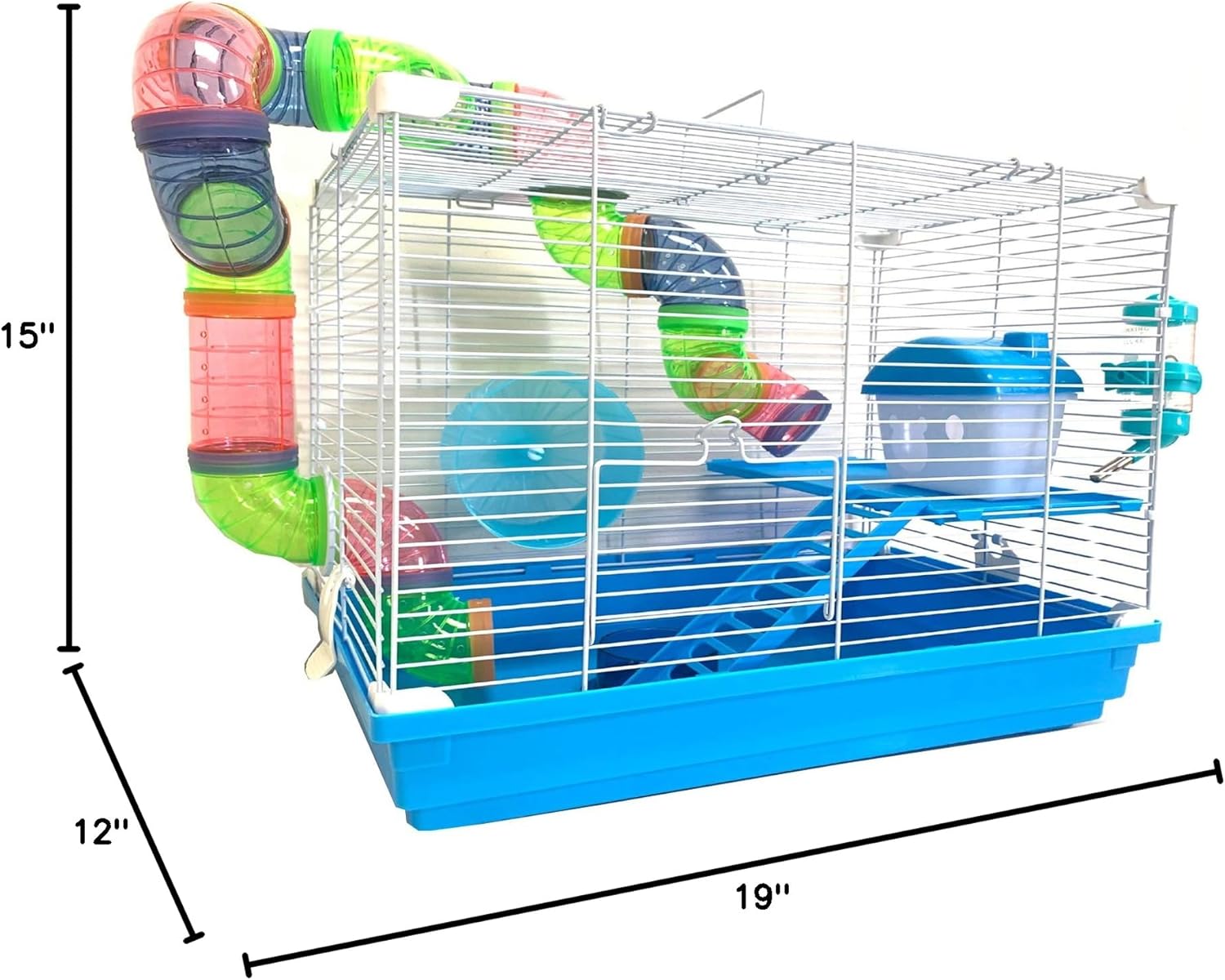 2 Levels Habitat Hamster Home Rodent Gerbil Mouse Mice Rat Wire Cage with Complete Set of Accessories (18" L x 12" W x 15" H, Blue) - Image 6