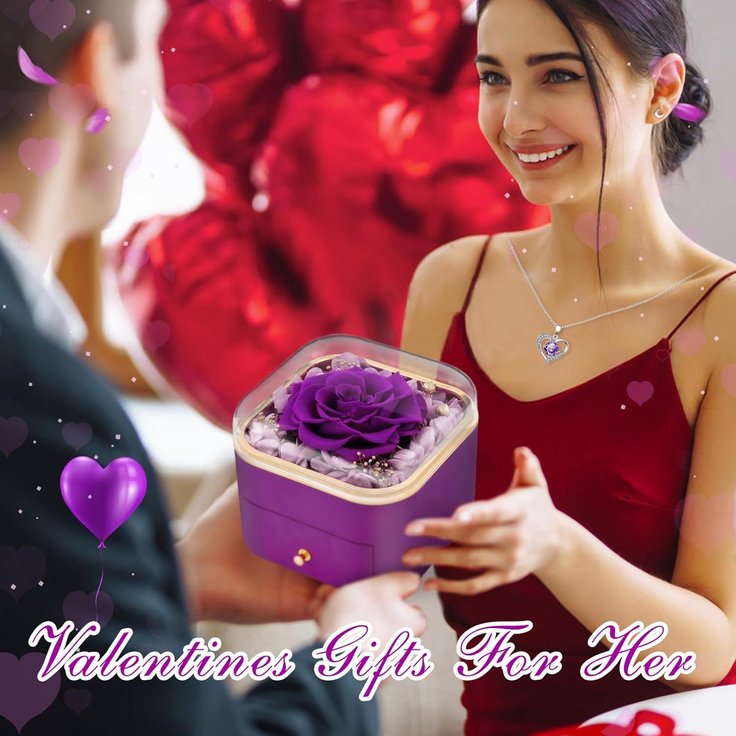 Beferr Gifts for Mom Preserved Real Rose with Necklace Eternal Roses Fresh Flowers for Delivery Prime Birthday Anniversary Purple Gifts for Women Mothers Grandma Wife Daughter Girlfriend Sister - Image 3