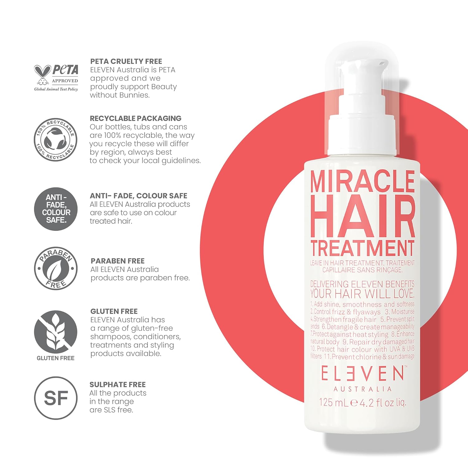 ELEVEN AUSTRALIA Miracle Leave In Conditioner Hair Treatment - Curly & Straight Hair Care Products for Women & Men, Heat Protection & Detangler, Frizz Control, Repairs Dryness, Moisturizing-4.2 fl oz - Image 7