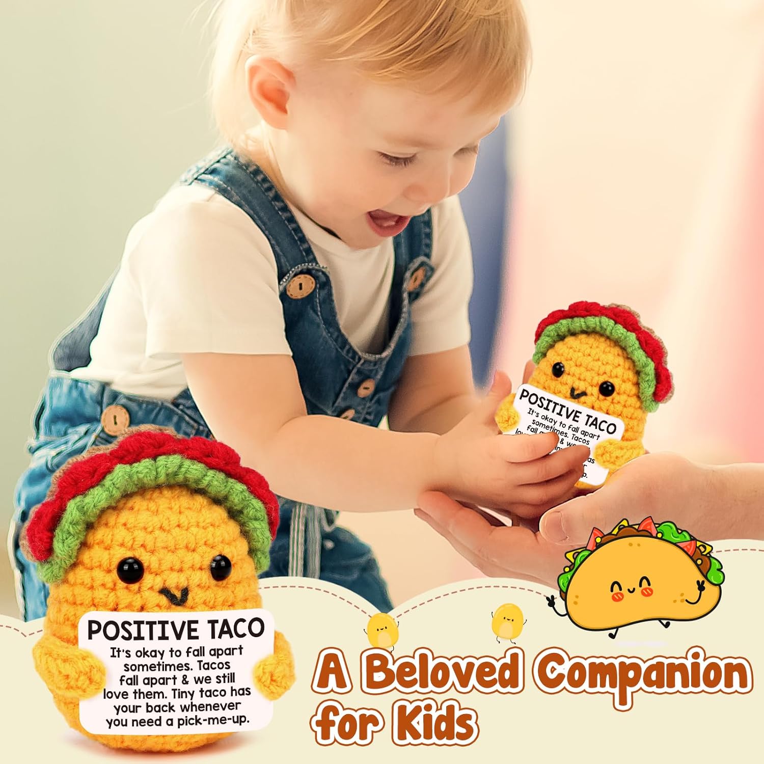 LuoHere Positive Crochet Taco Birthday Gifts for Women Men Easter Basket Stuffers Essentials Adult Kids Son Mom Dad Daughter Sister Friend Coworkers Self Care Emotional Inspirational Support - Image 2