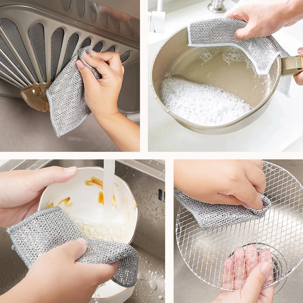 Multipurpose Wire Dishwashing Rags for Wet and Dry, 2024 New Non-Scratch Wire Dishcloth Scrubbing Wire Dishwashing Rag, Reusable Metal Wire Dishwashing Cloth for Home Kitchen Cooktop (10) - Image 6