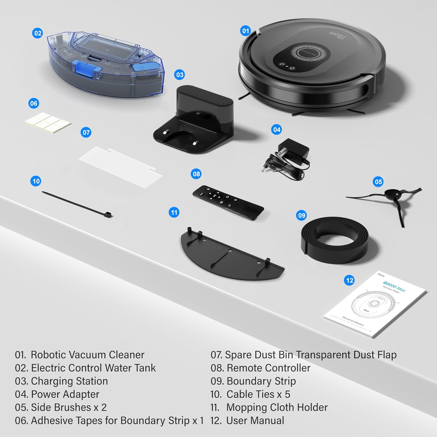 Tikom Robot Vacuum and Mop Combo, 5000Pa Robotic Vacuum Cleaner, 150 Min Max, App & Remote Control, Ideal for Hard Floor, Carpet, Pet Hair, Self-Charge(G8000 Max) - Image 9