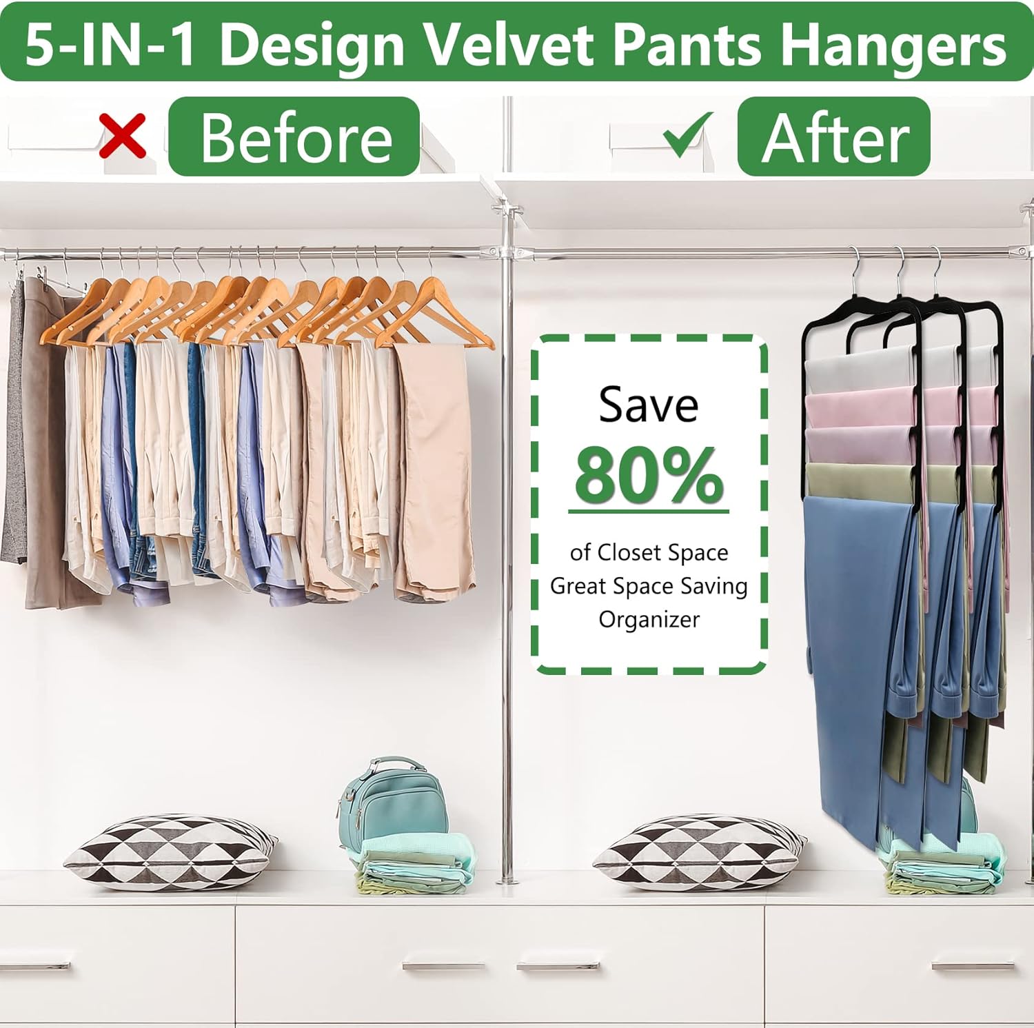 Closet Organizers and Storage,3 Pack Organization and Storage Pants-Hangers-Space-Saving,Velvet Hanger for Dorm Room for College Students Girls Boys Guys Hanging Jean Scarf - Image 2