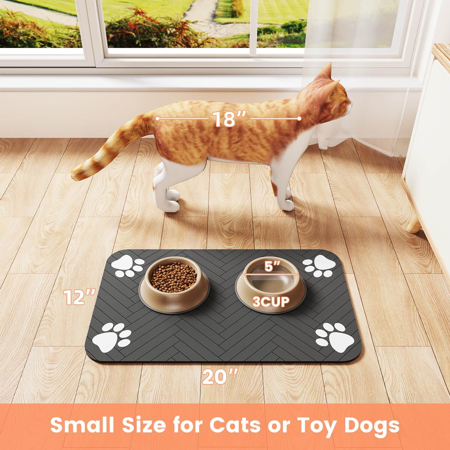 Pet Feeding Mat-Absorbent Pet Placemat for Food and Water Bowl, with Waterproof Rubber Backing, Quick Dry Water Dispenser Mat for Dog and Cat (20"x12", Striped Dark Gray) - Image 9
