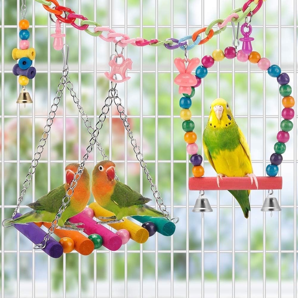 Swing Hanging Standing Chewing Toy Hammock Climbing Ladder, Cage Colorful Toys Suitable for Budgerigar, Parakeet, Conure, Cockatiel, Mynah, Love Birds, Finches - Image 3