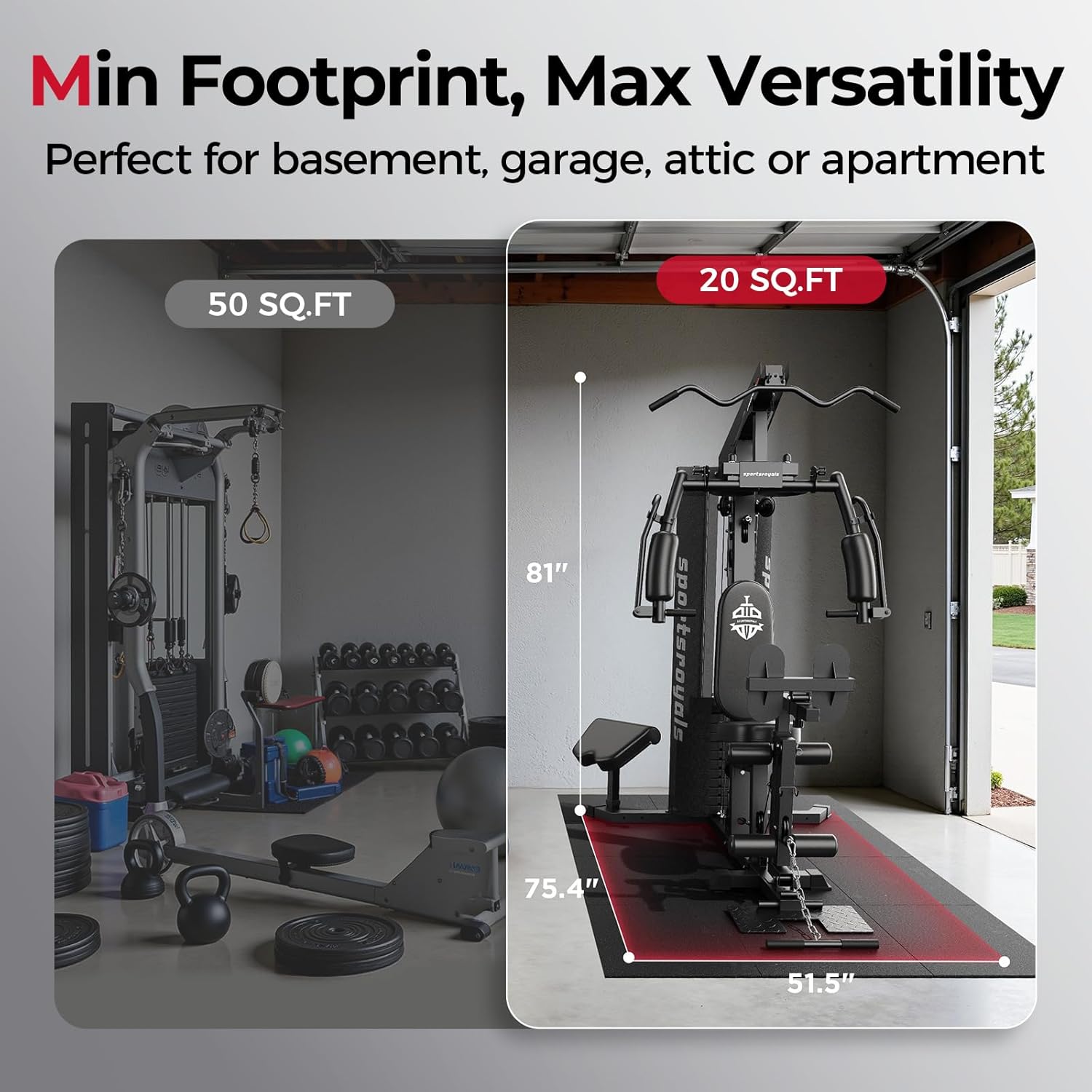 Sportsroyals Home Gym, Multifuntional Workout Station with 150LBS Weight Stack, Full Body Workout Equipment for Home Exercise Fitness - Image 6