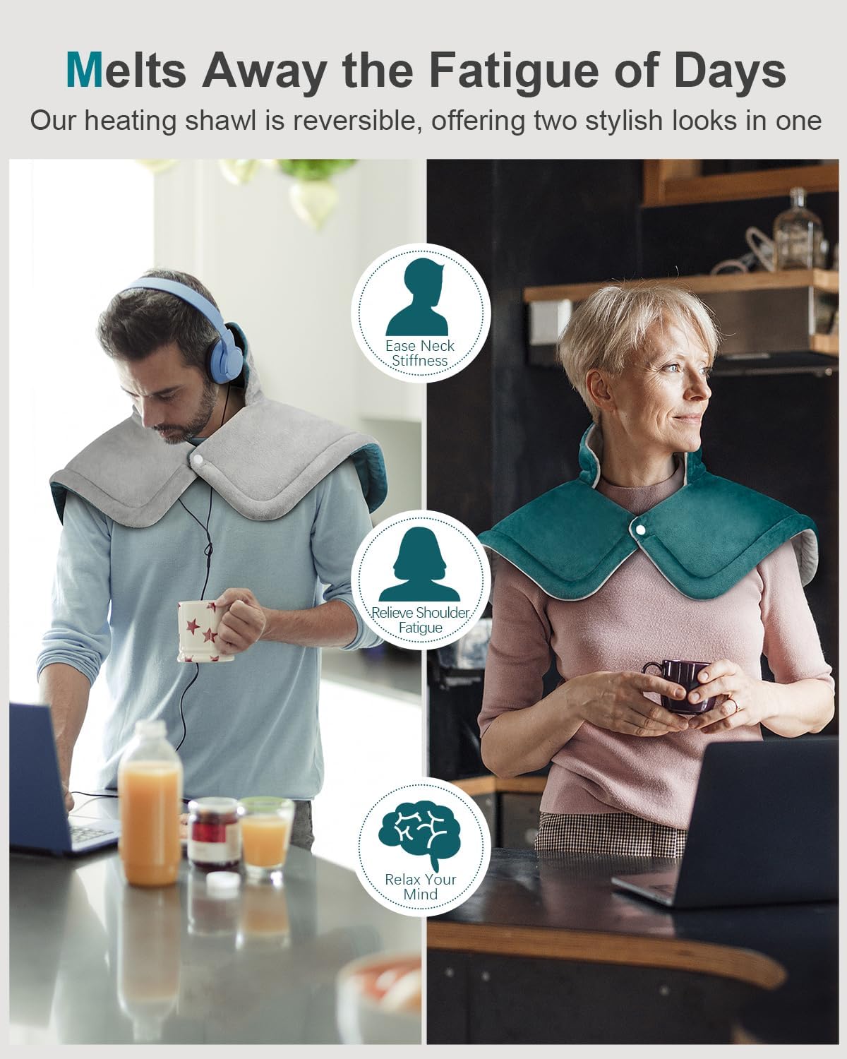 Heating Pad for Neck Shoulders Back, Weighted Heated Neck Wrap & Shoulder Heating Pad for Mom Dad, Versatile Heat Pad for Full-Body Relaxation, Anniversary | Birthday Gifts for Women Men Wife Husband - Image 4